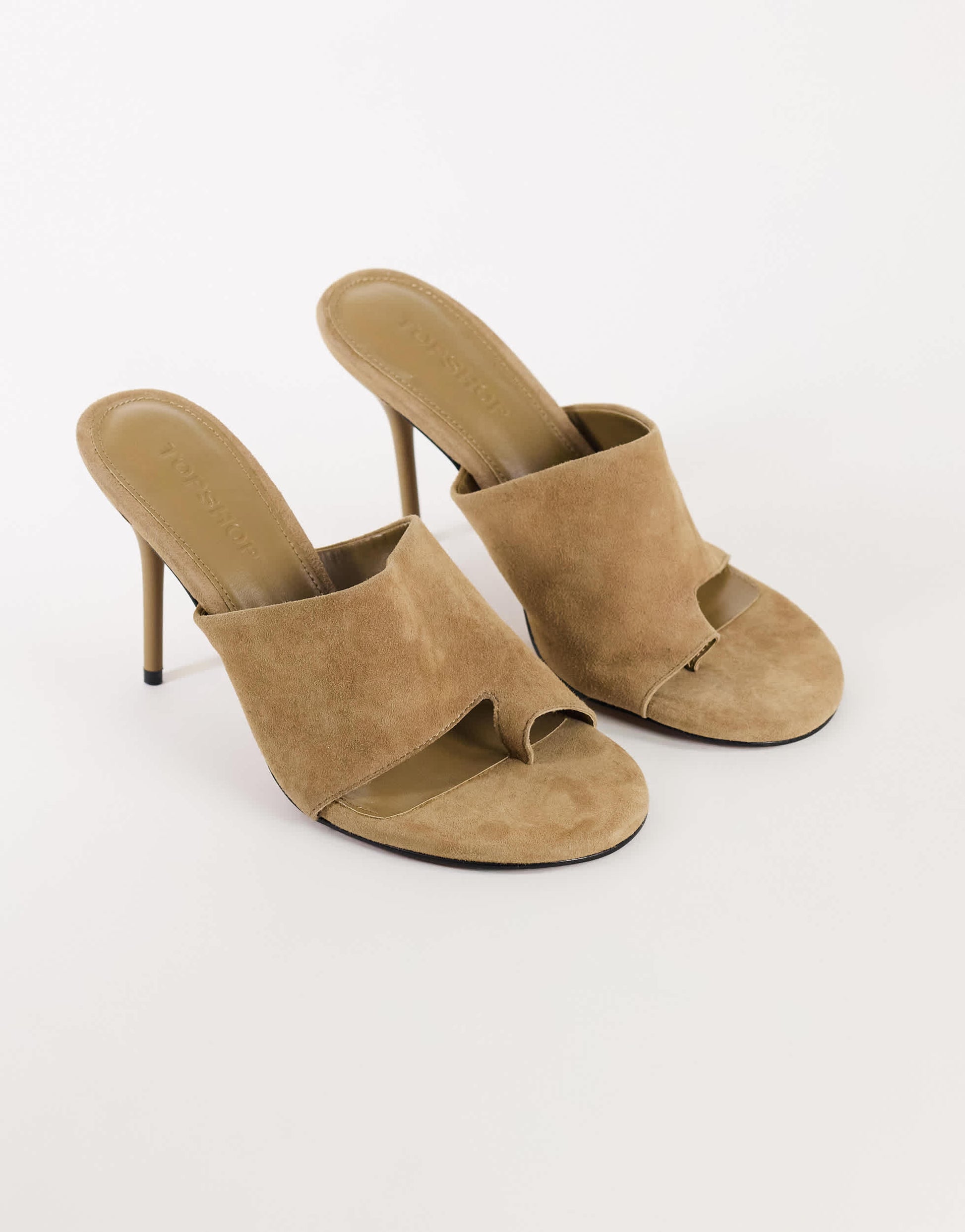 Topshop Winnie toe post heeled mule in taupe