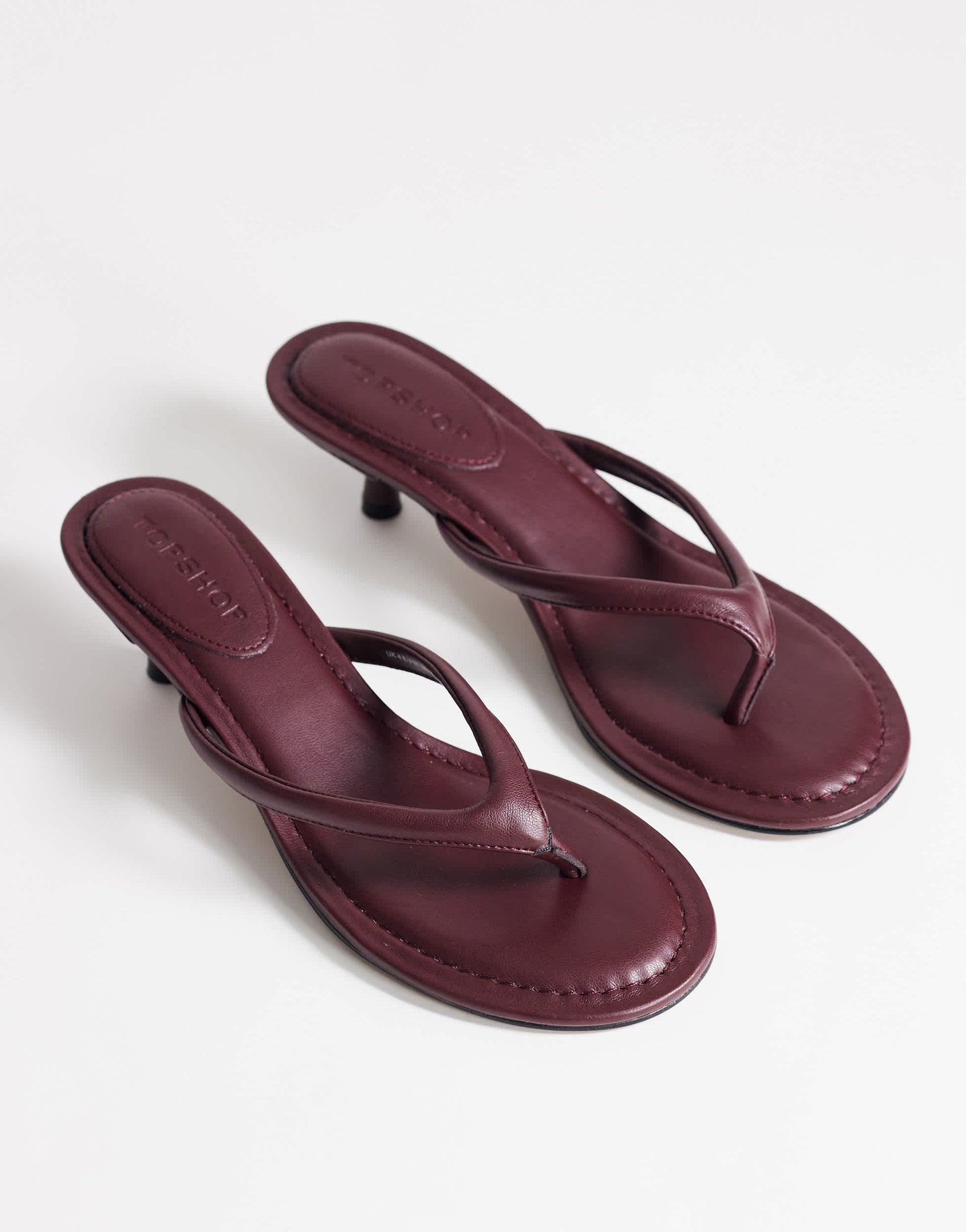 Topshop Axel toe thong mid heel sandal in aubergine