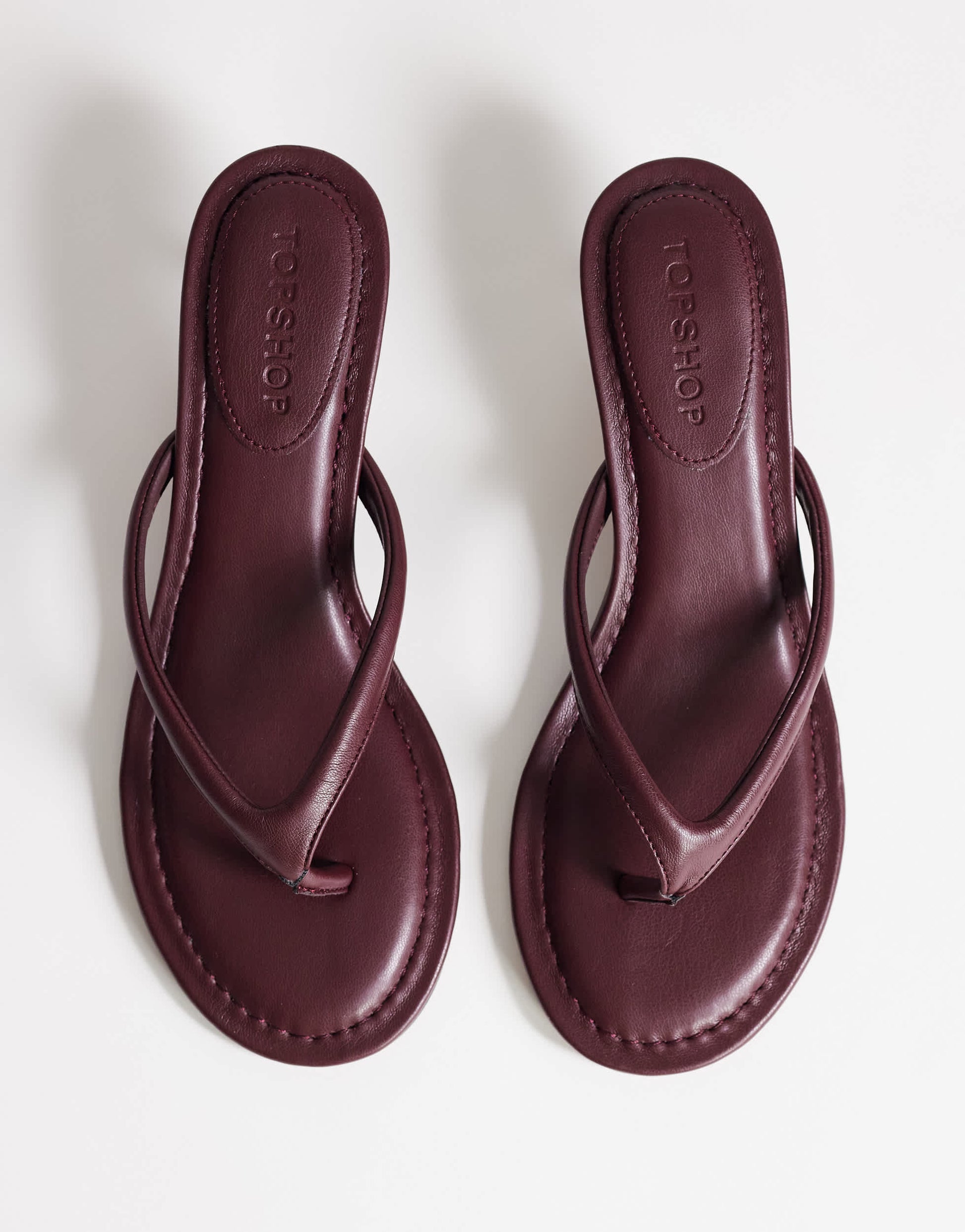 Topshop Axel toe thong mid heel sandal in aubergine
