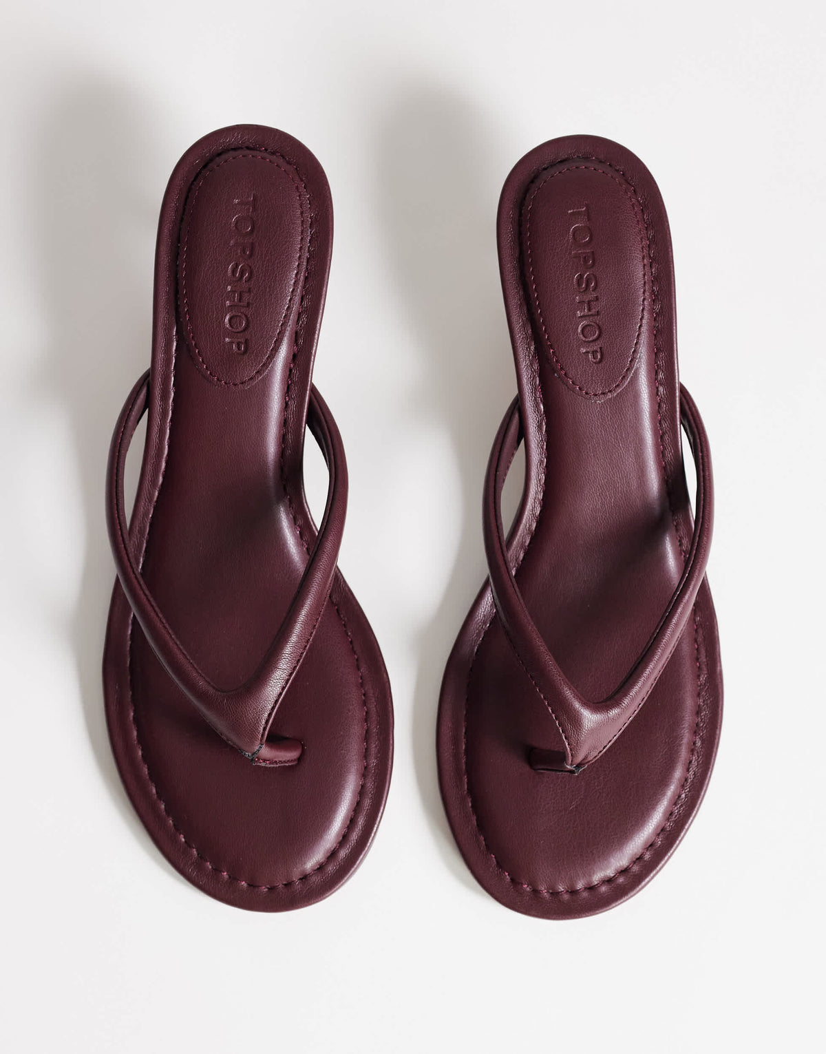 Topshop Axel toe thong mid heel sandal in aubergine