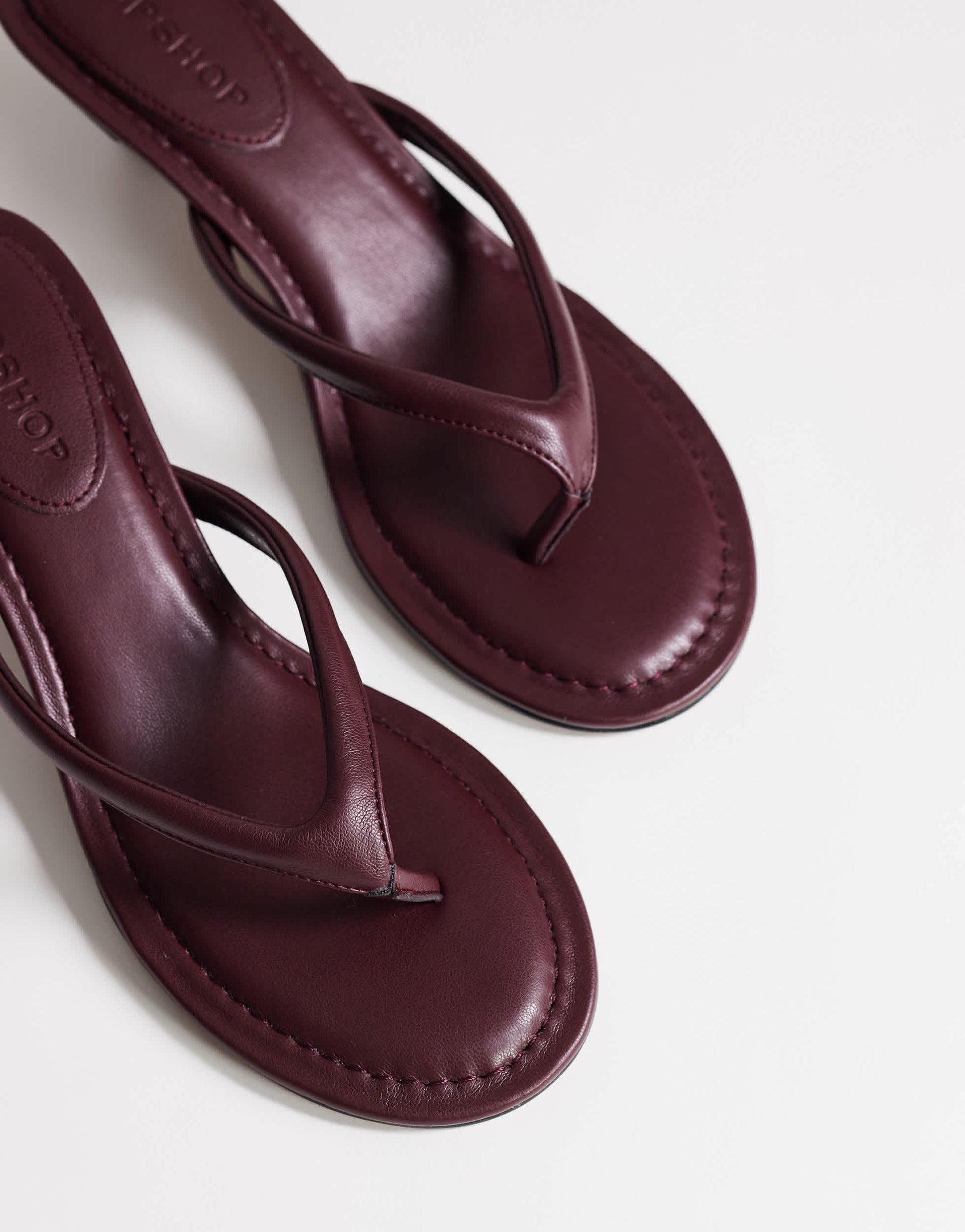 Topshop Axel toe thong mid heel sandal in aubergine