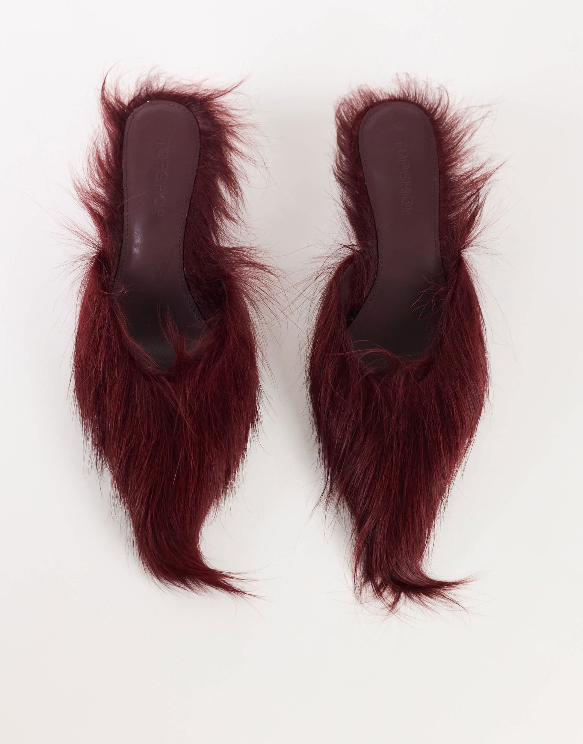 Topshop Asher faux fur kitten heel court in red fur