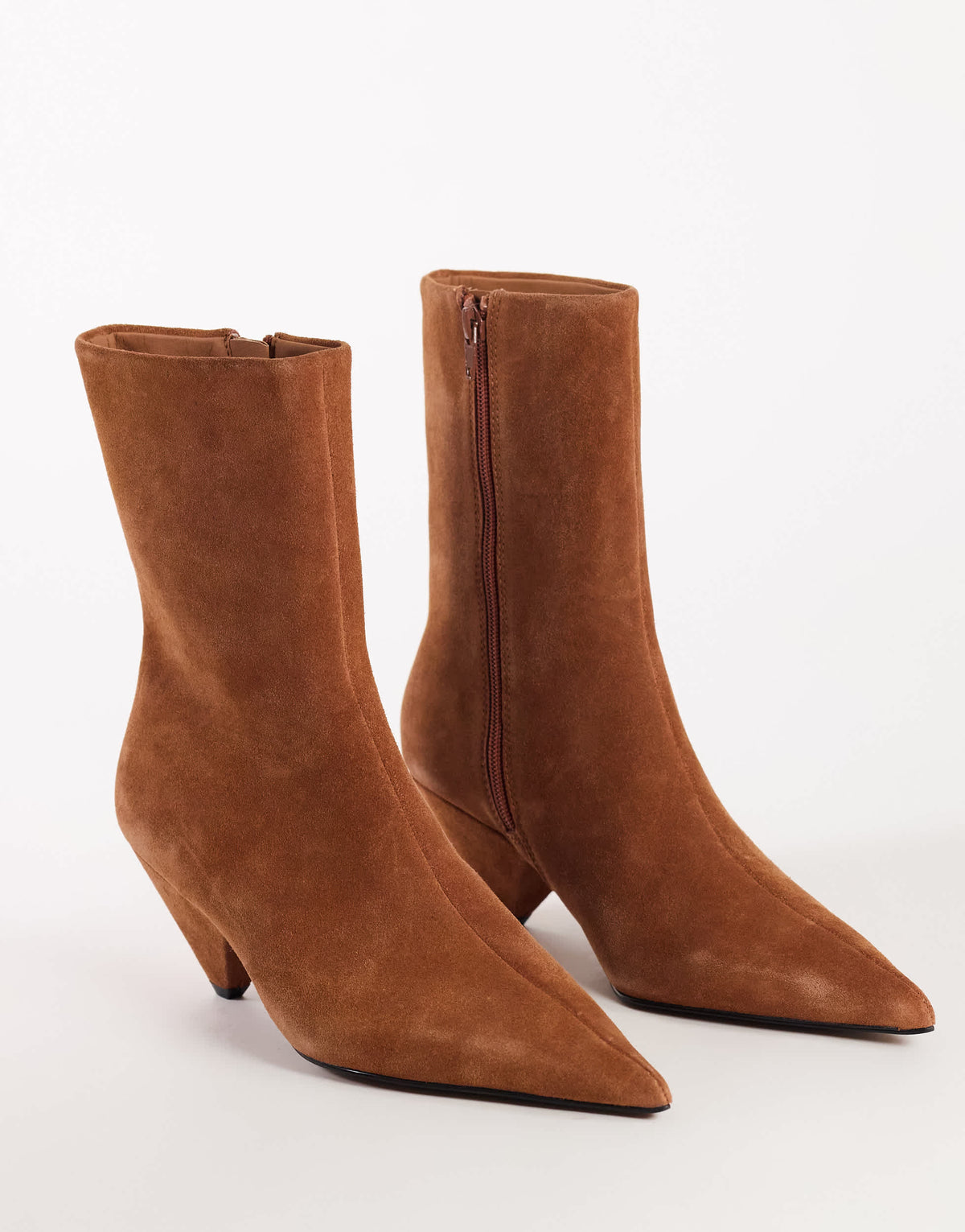Topshop Kiki cone heel ankle boot in chestnut suede