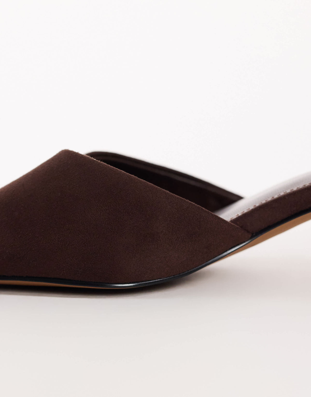 Topshop Arthur rounded toe mid heel mule in chocolate faux suede