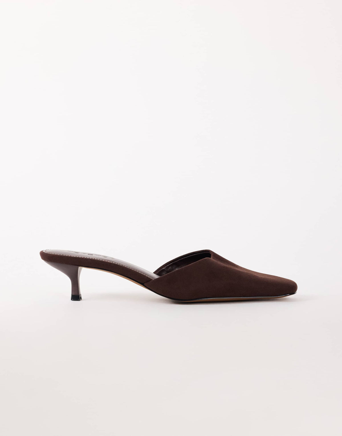Topshop Arthur rounded toe mid heel mule in chocolate faux suede