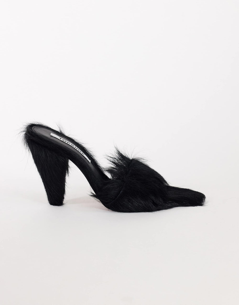 Topshop Willa Pantolette mit Kegelabsatz aus schwarzem Haar auf echtem Leder
