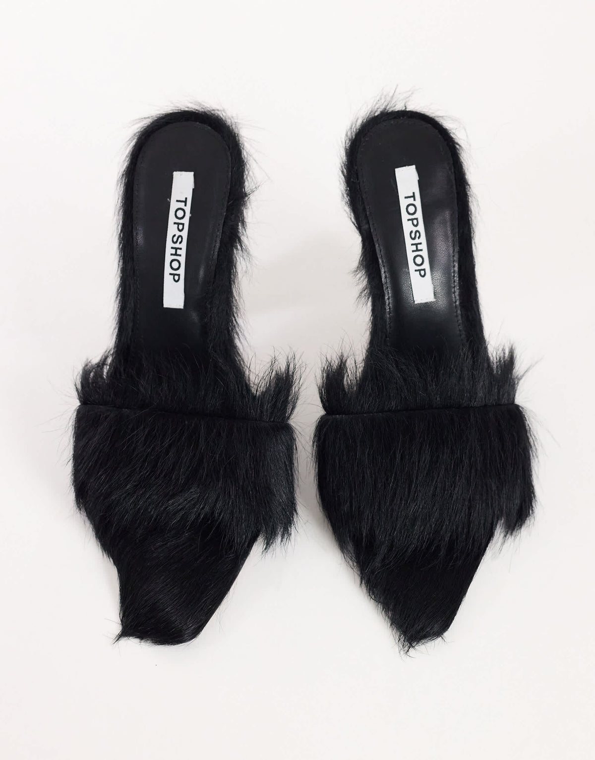 Topshop Willa cone heel mule in black hair on real leather