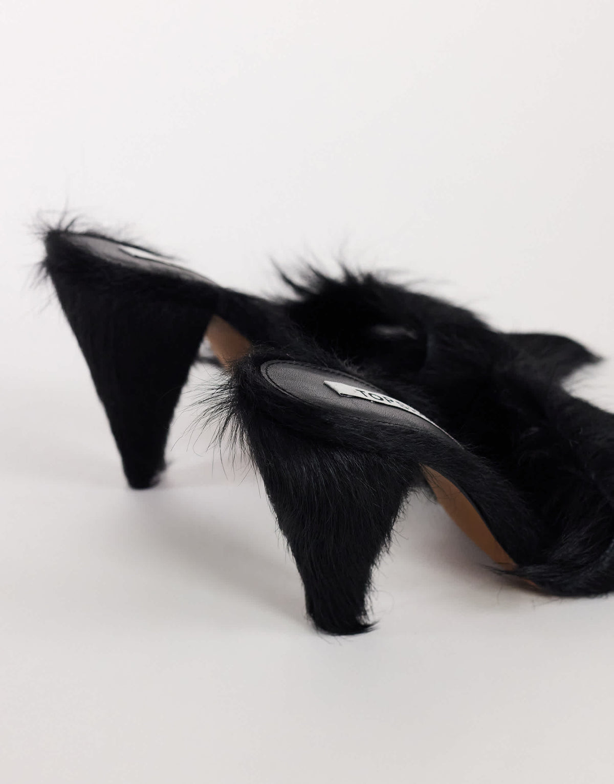 Topshop Willa cone heel mule in black hair on real leather