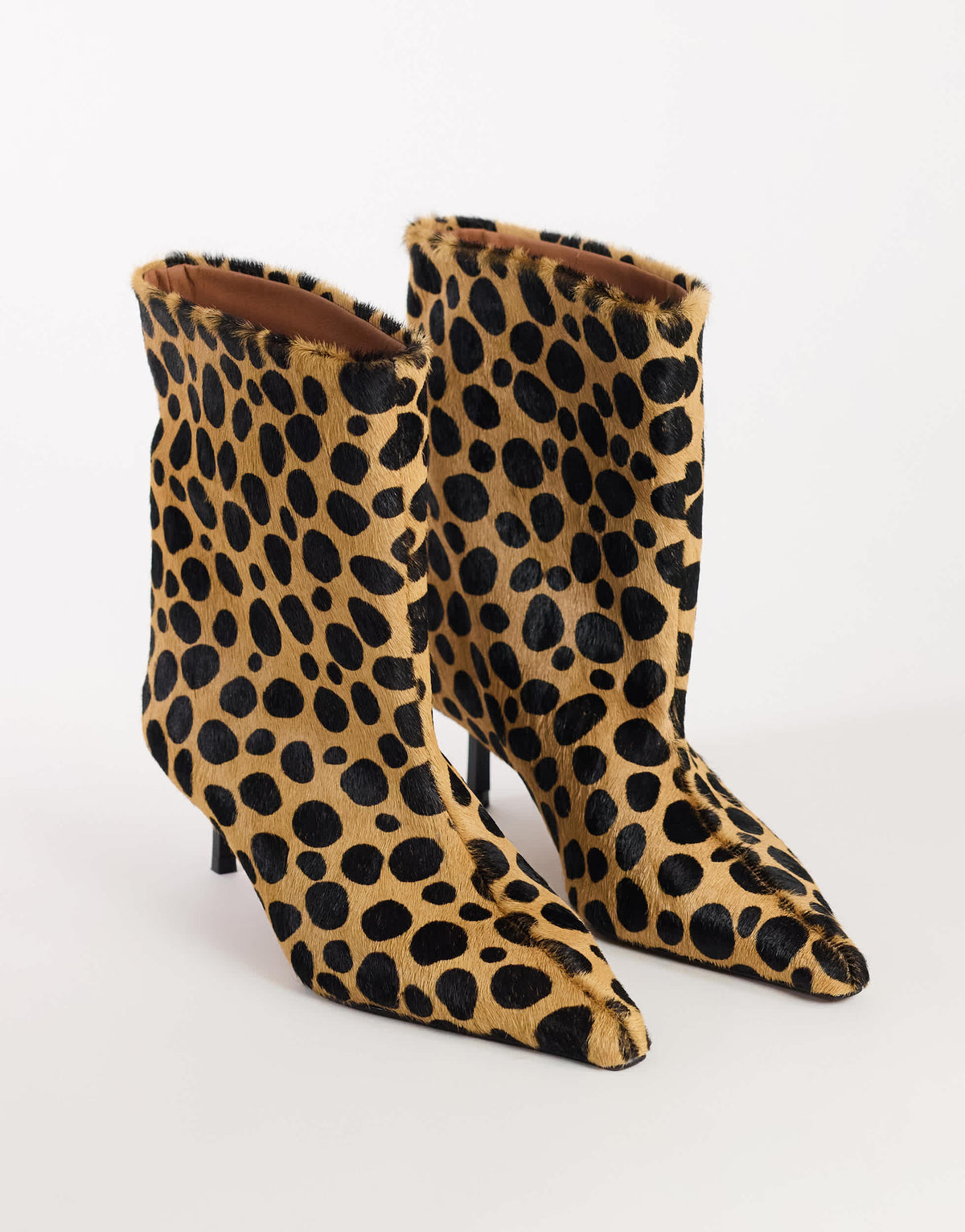Topshop Kai super wide heeled ankle boot in leopard pony hair on real leather