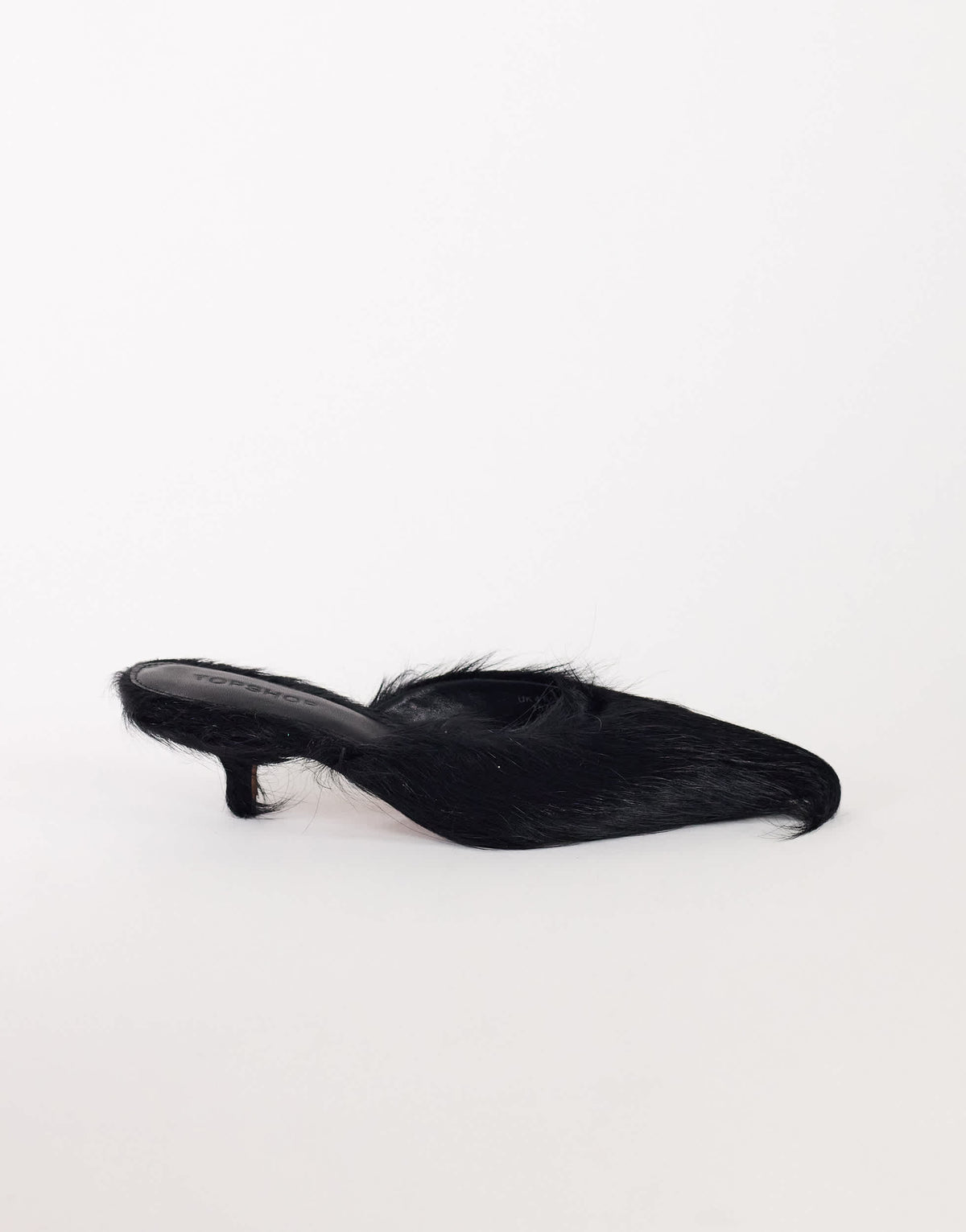 Topshop Asher kitten heel court in black hair on real leather 