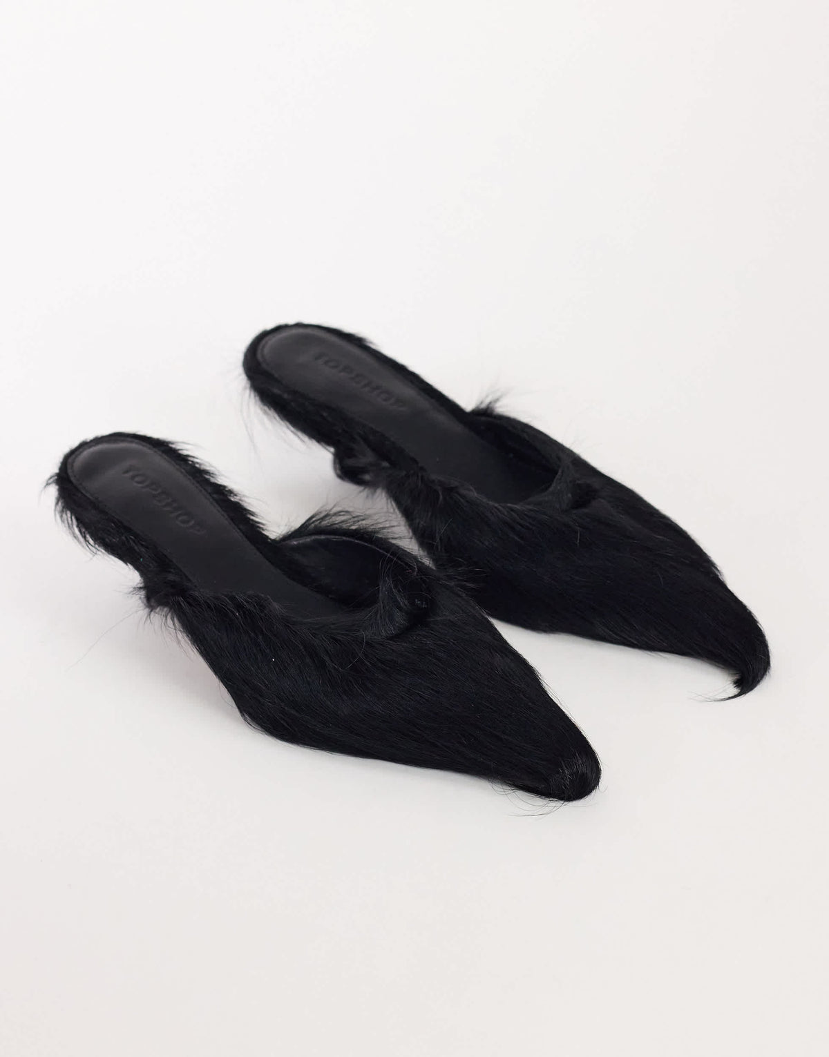 Topshop Asher kitten heel court in black hair on real leather 