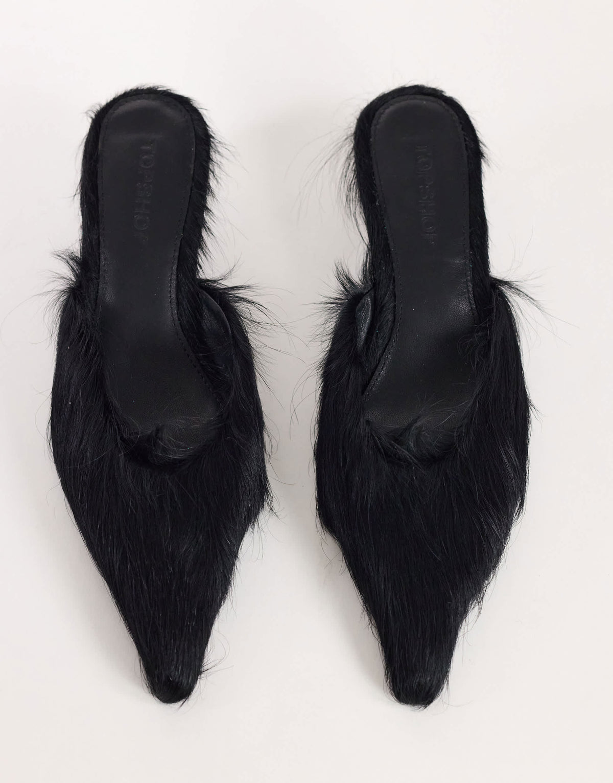 Topshop Asher kitten heel court in black hair on real leather 