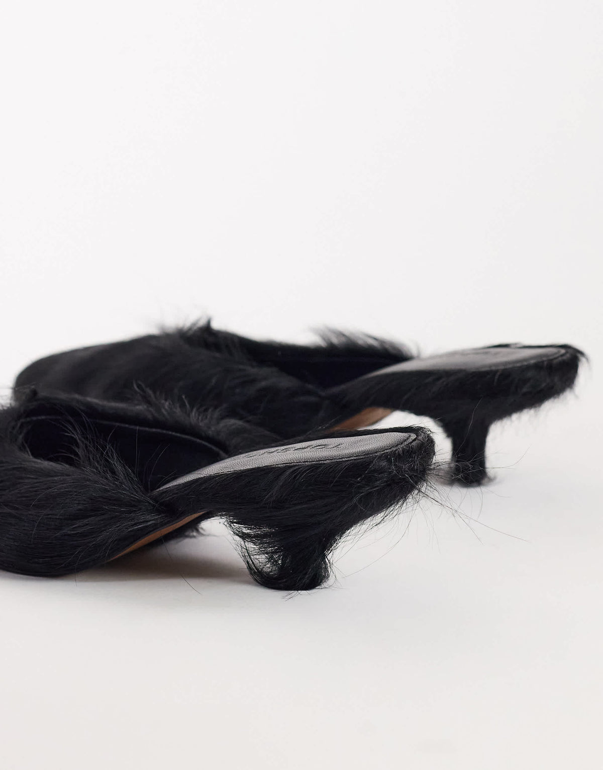 Topshop Asher kitten heel court in black hair on real leather 