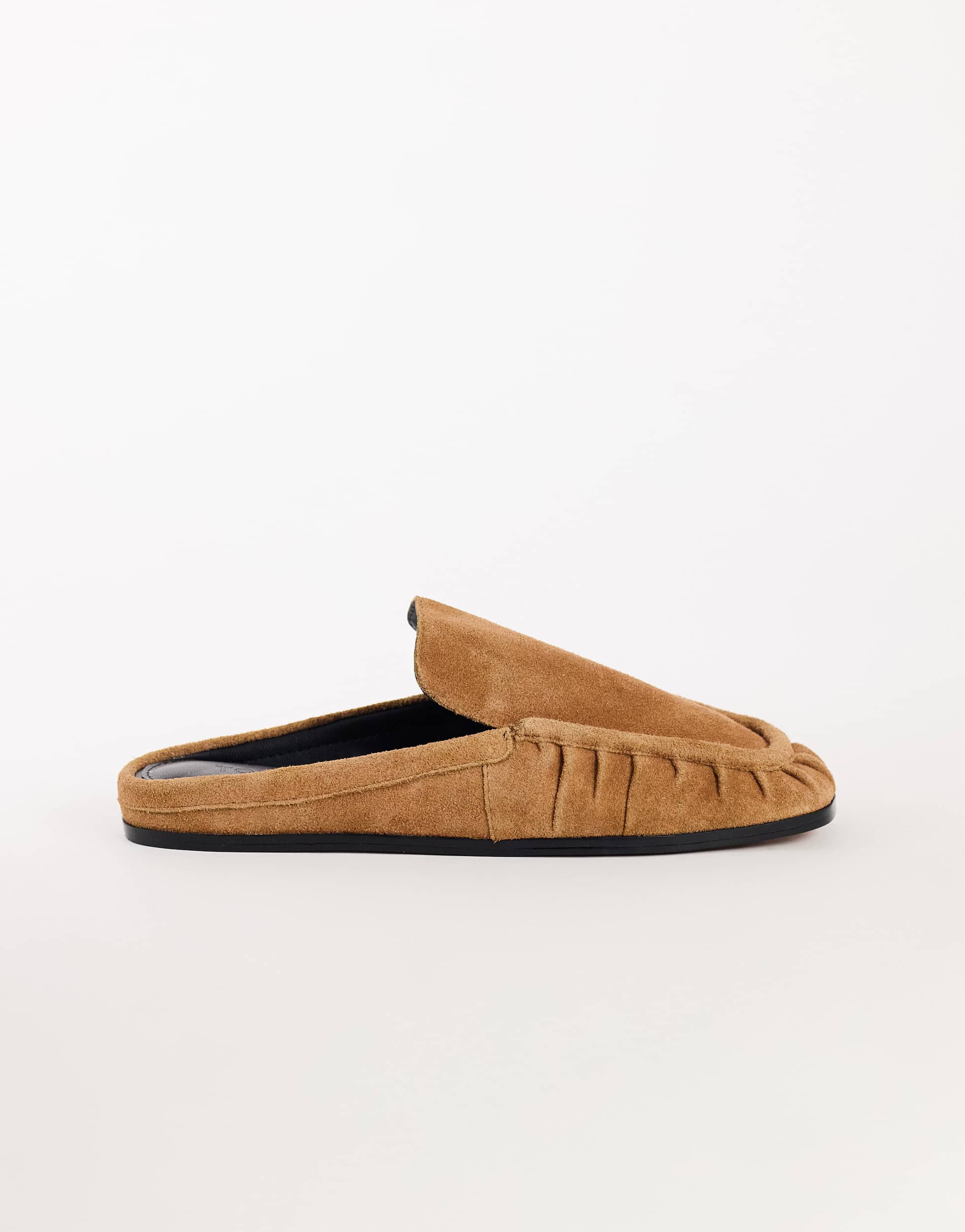 Topshop Brianna real suede ruched mule in tan