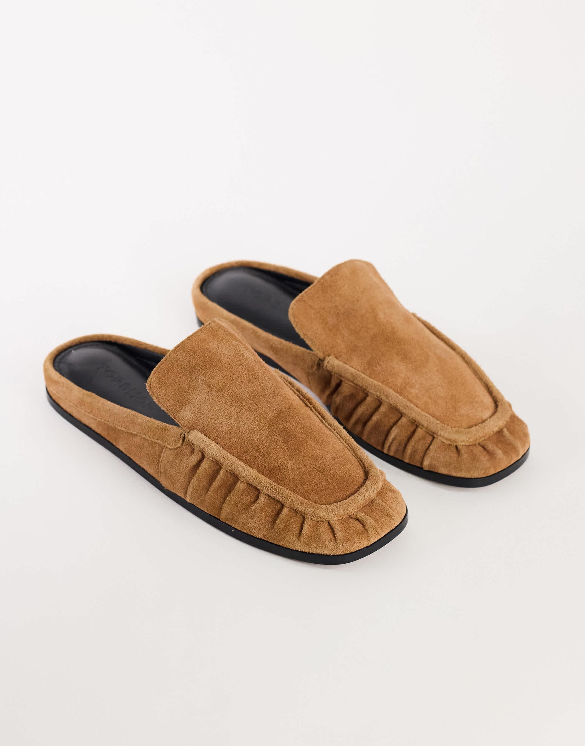 Topshop Brianna real suede ruched mule in tan