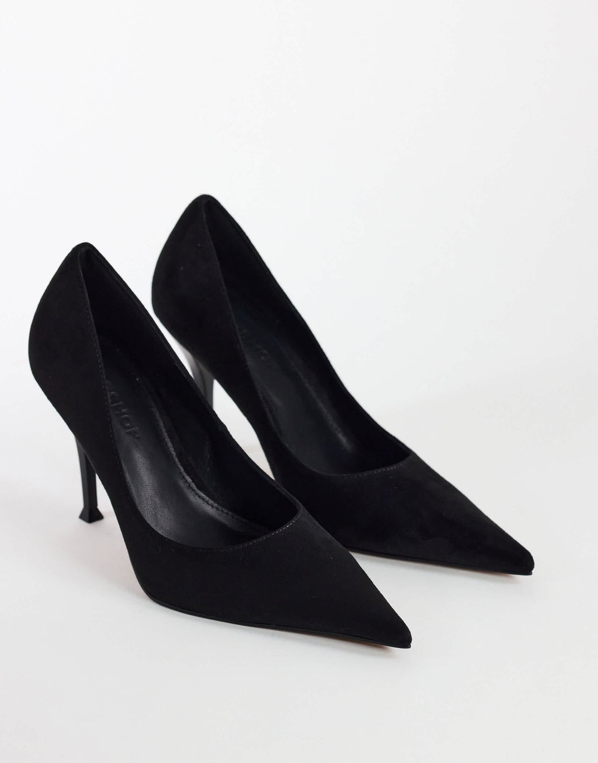 Topshop Alexander high heel court shoe in black faux suede