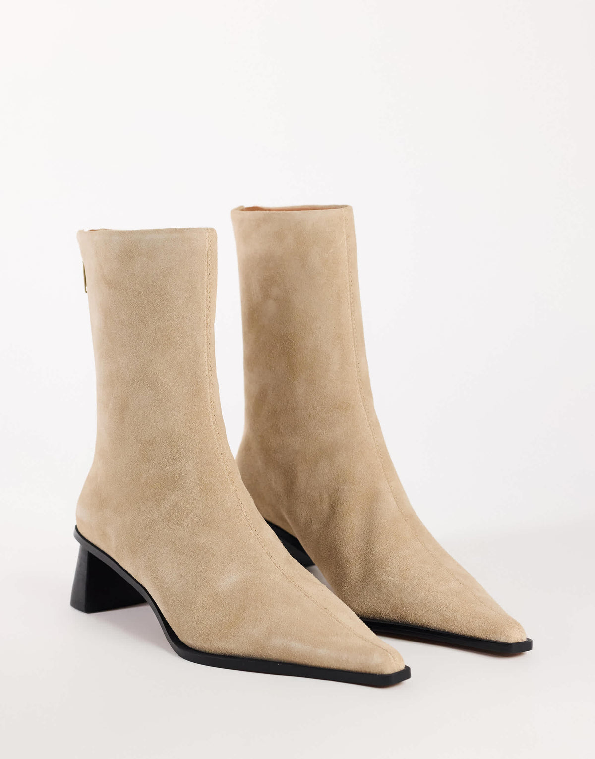 Topshop Penny real suede block heel pointed ankle boot in taupe