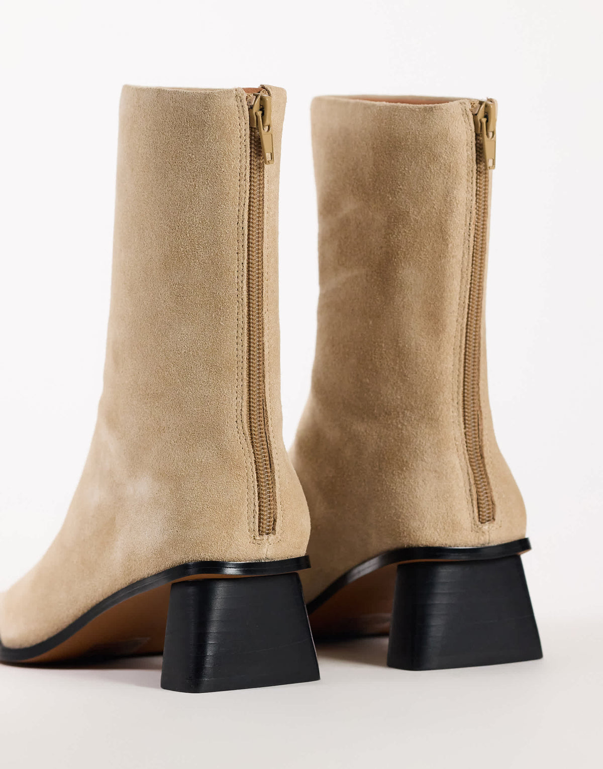 Topshop Penny real suede block heel pointed ankle boot in taupe