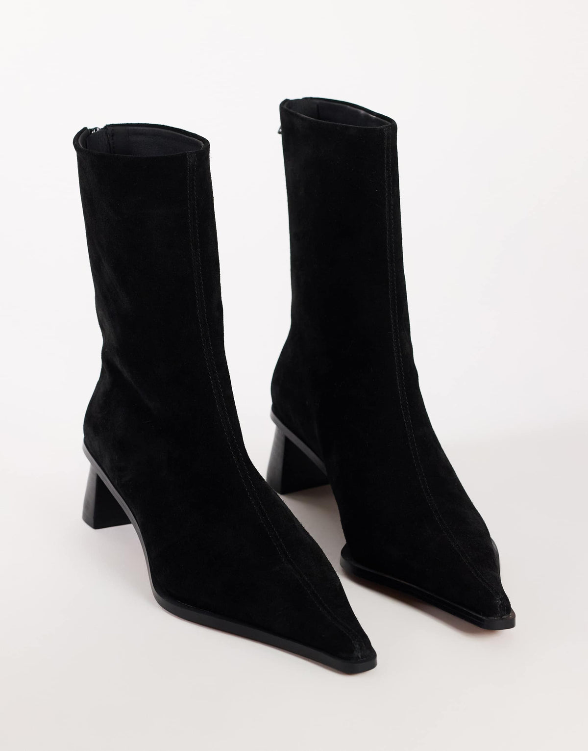 Topshop Penny real suede block heel pointed ankle boot in black