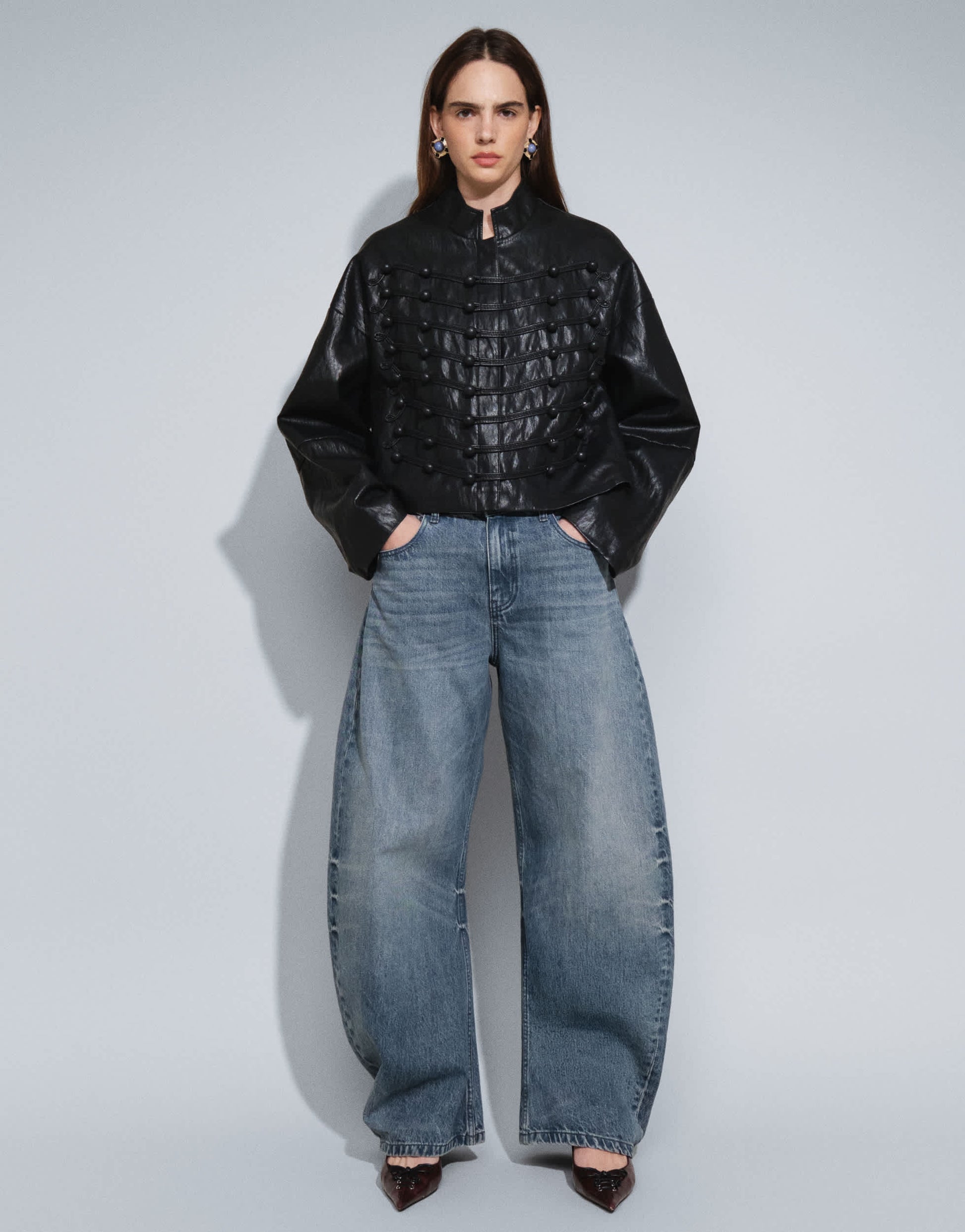 Topshop faux leather ultimate drummer jacket in black