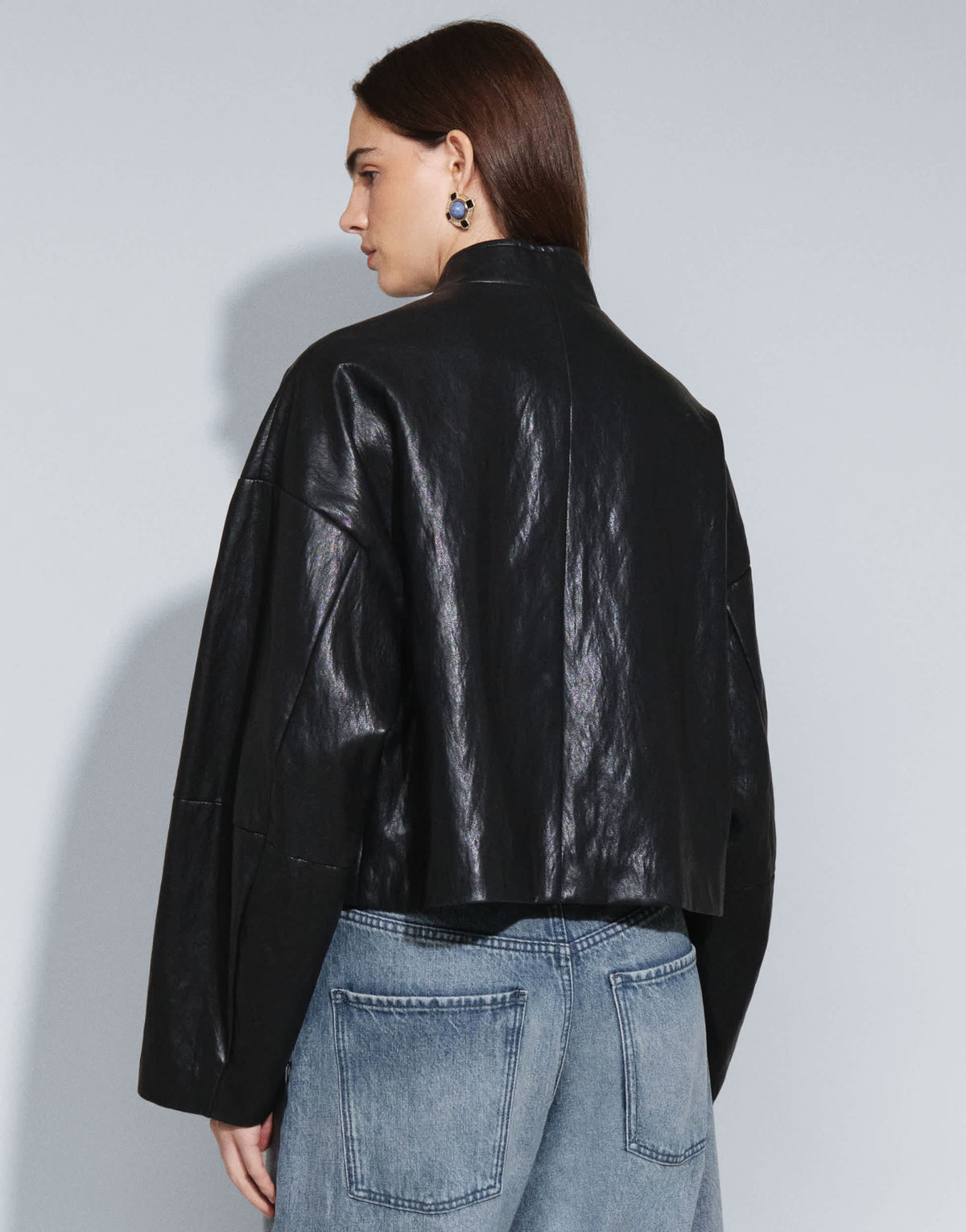 Topshop faux leather ultimate drummer jacket in black