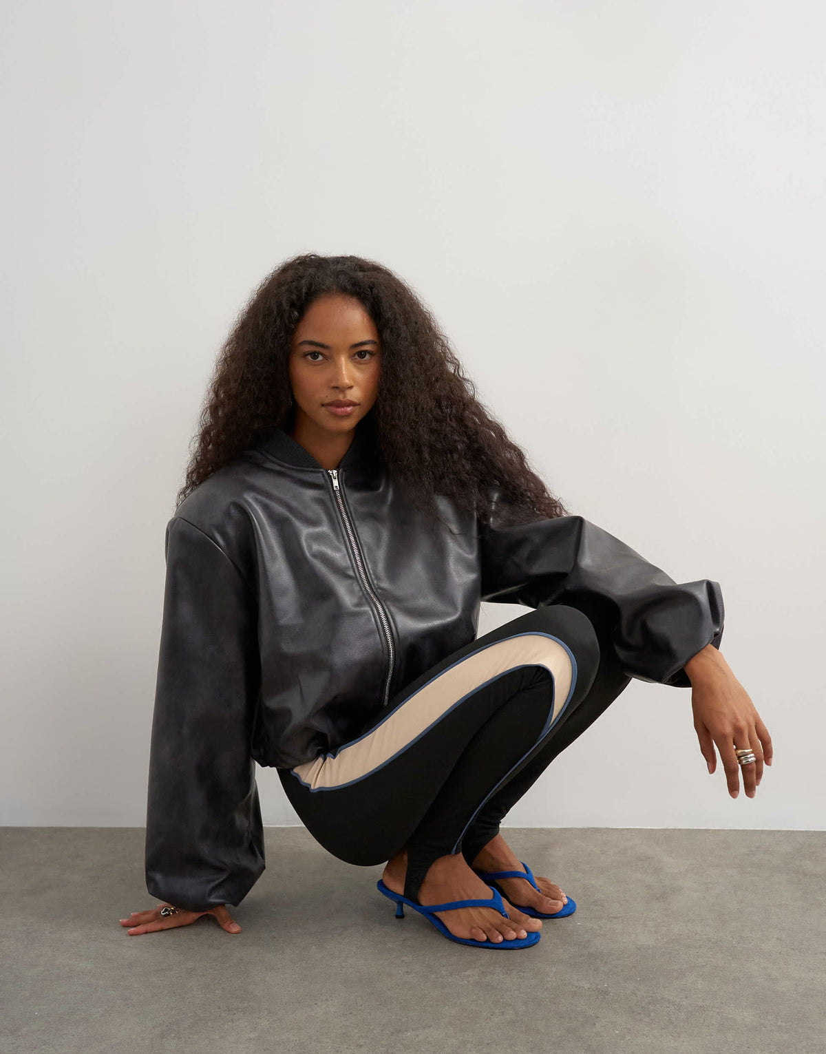 Topshop faux leather oversized zip up bomber jacket in washed black