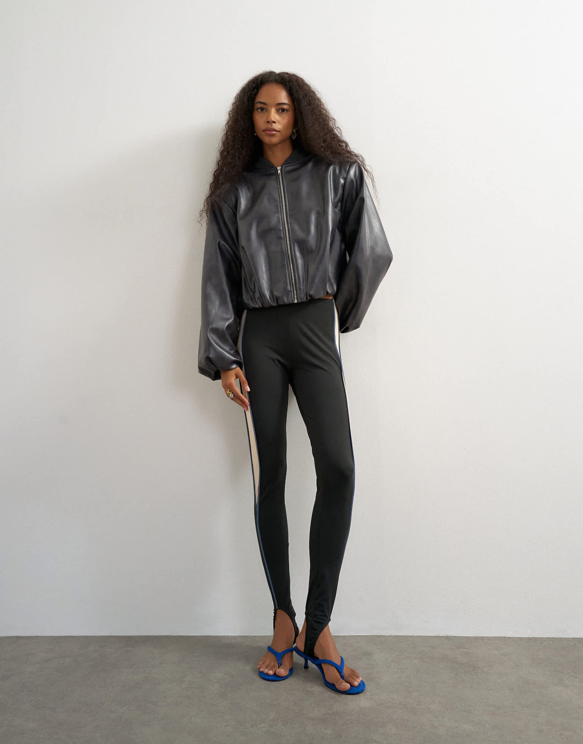 Topshop faux leather oversized zip up bomber jacket in washed black