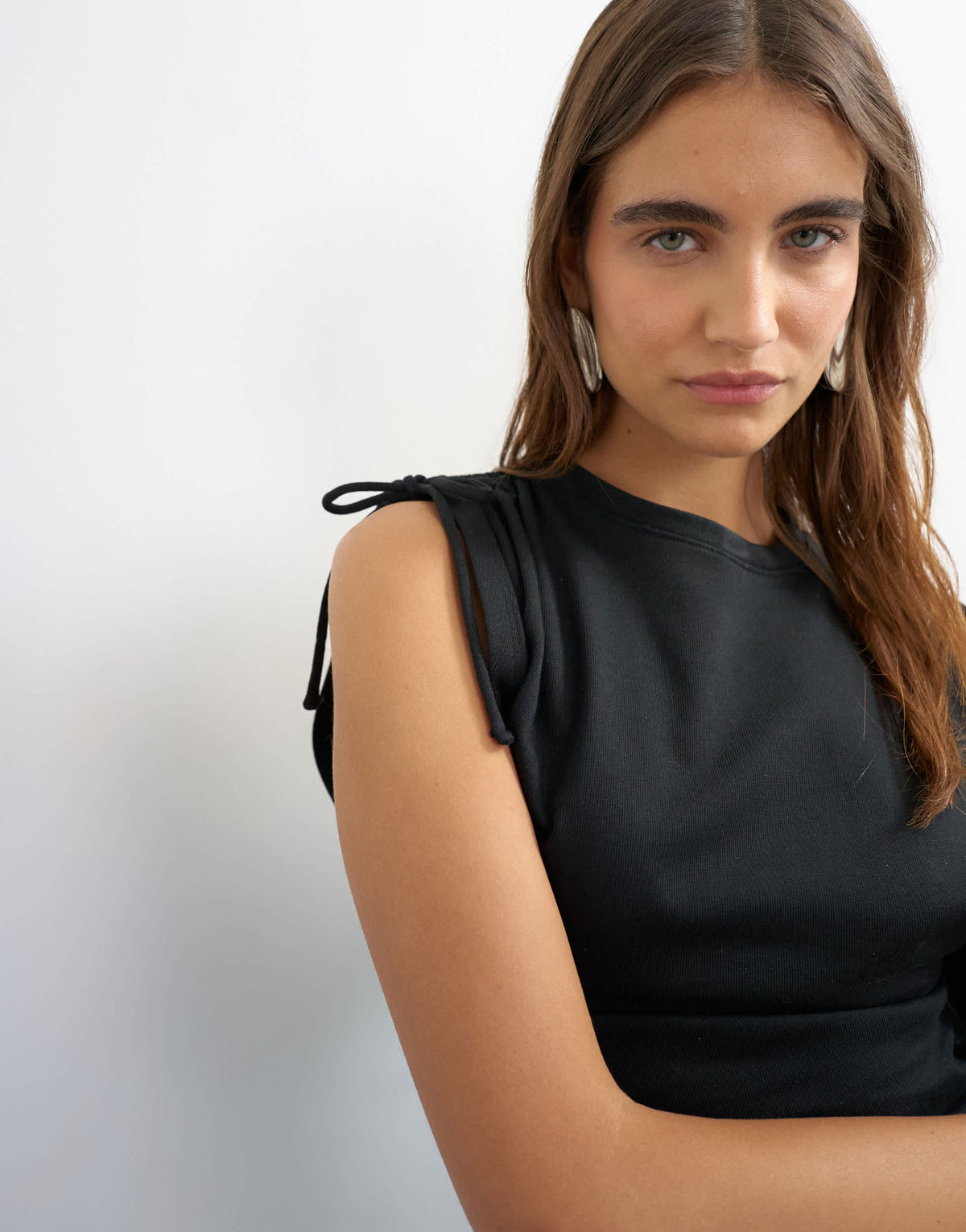 Topshop ruched detail one sleeve top in black