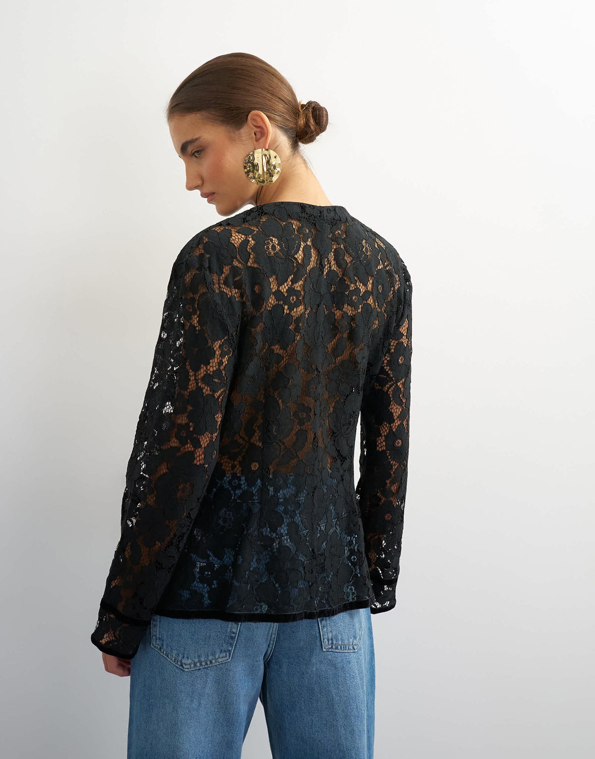 Topshop soft mandarin lace jacket in black