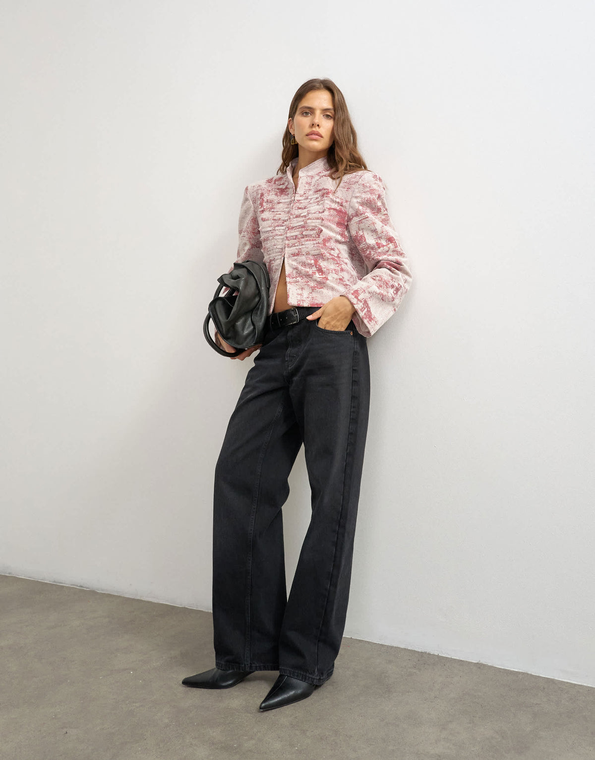 Topshop jacquard military jacket in pink