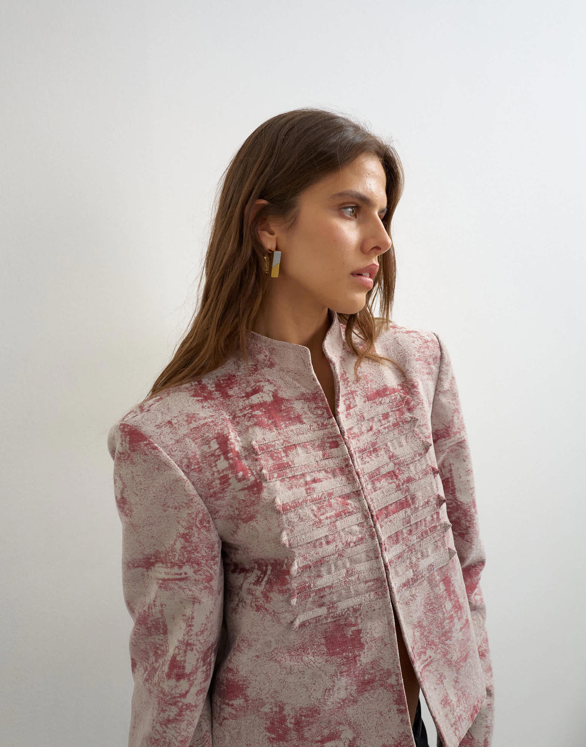 Topshop jacquard military jacket in pink