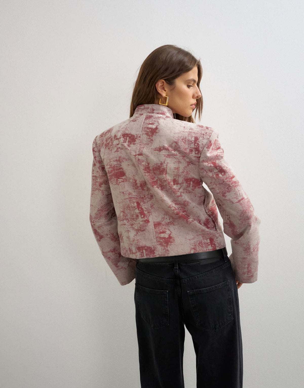 Topshop jacquard military jacket in pink