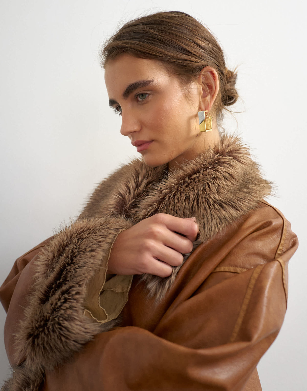 Topshop faux leather jacket with faux fur trim in tan