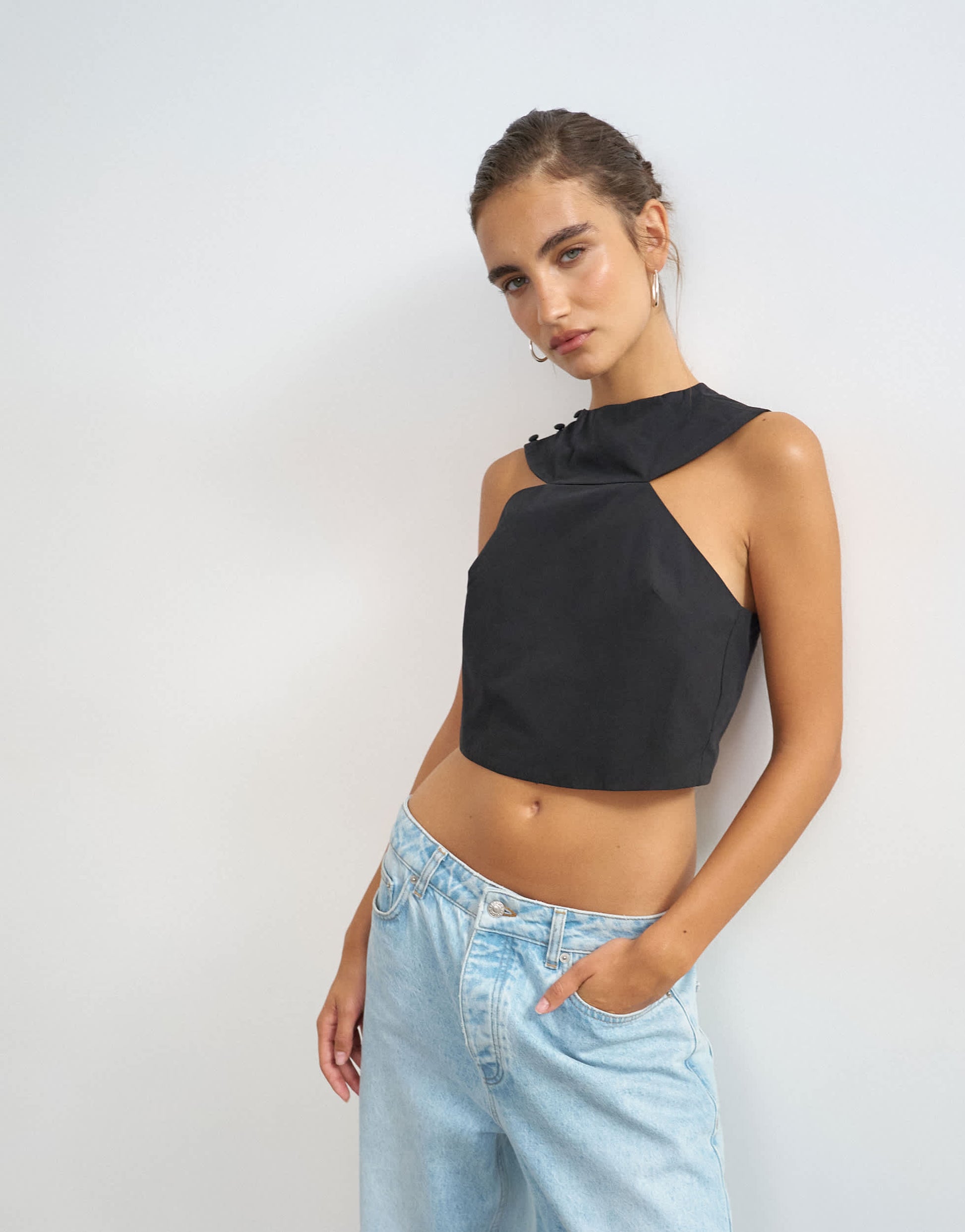Topshop 90s cutaway top in black
