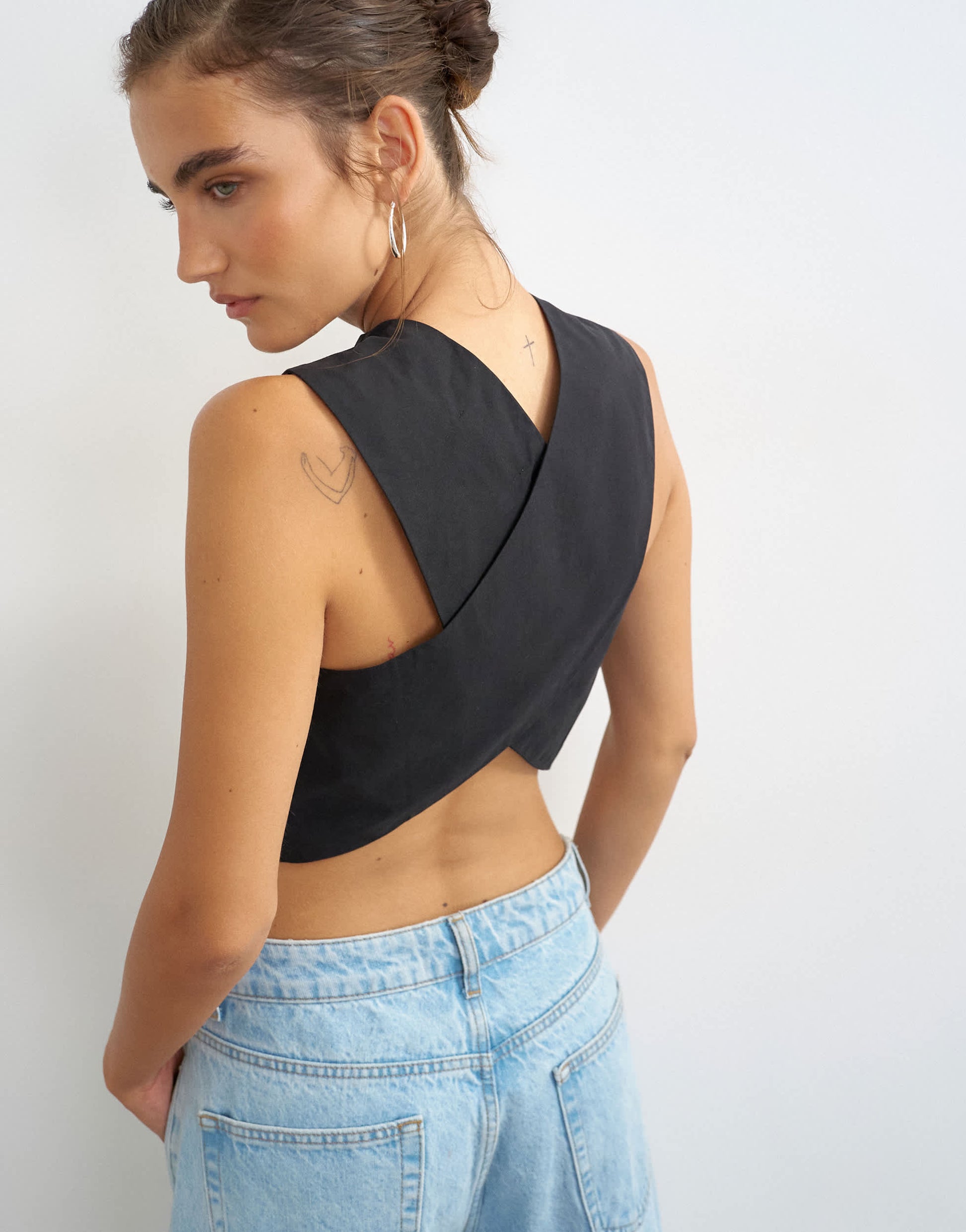 Topshop 90s cutaway top in black