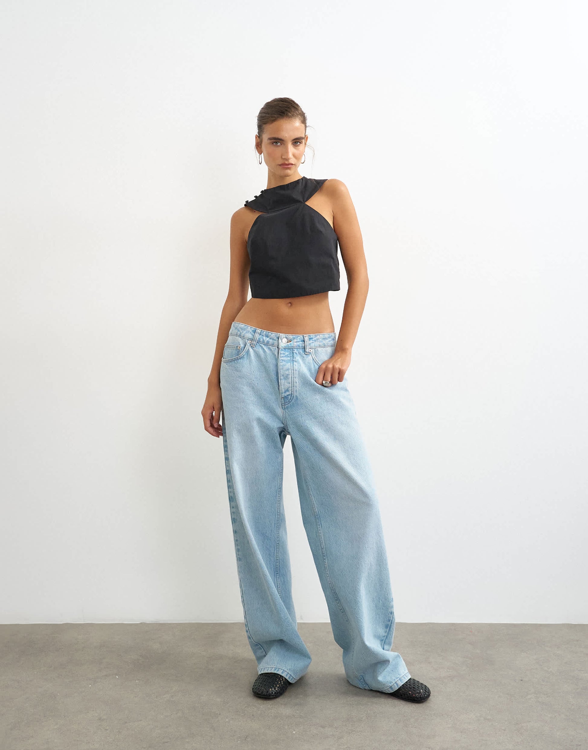 Topshop 90s cutaway top in black