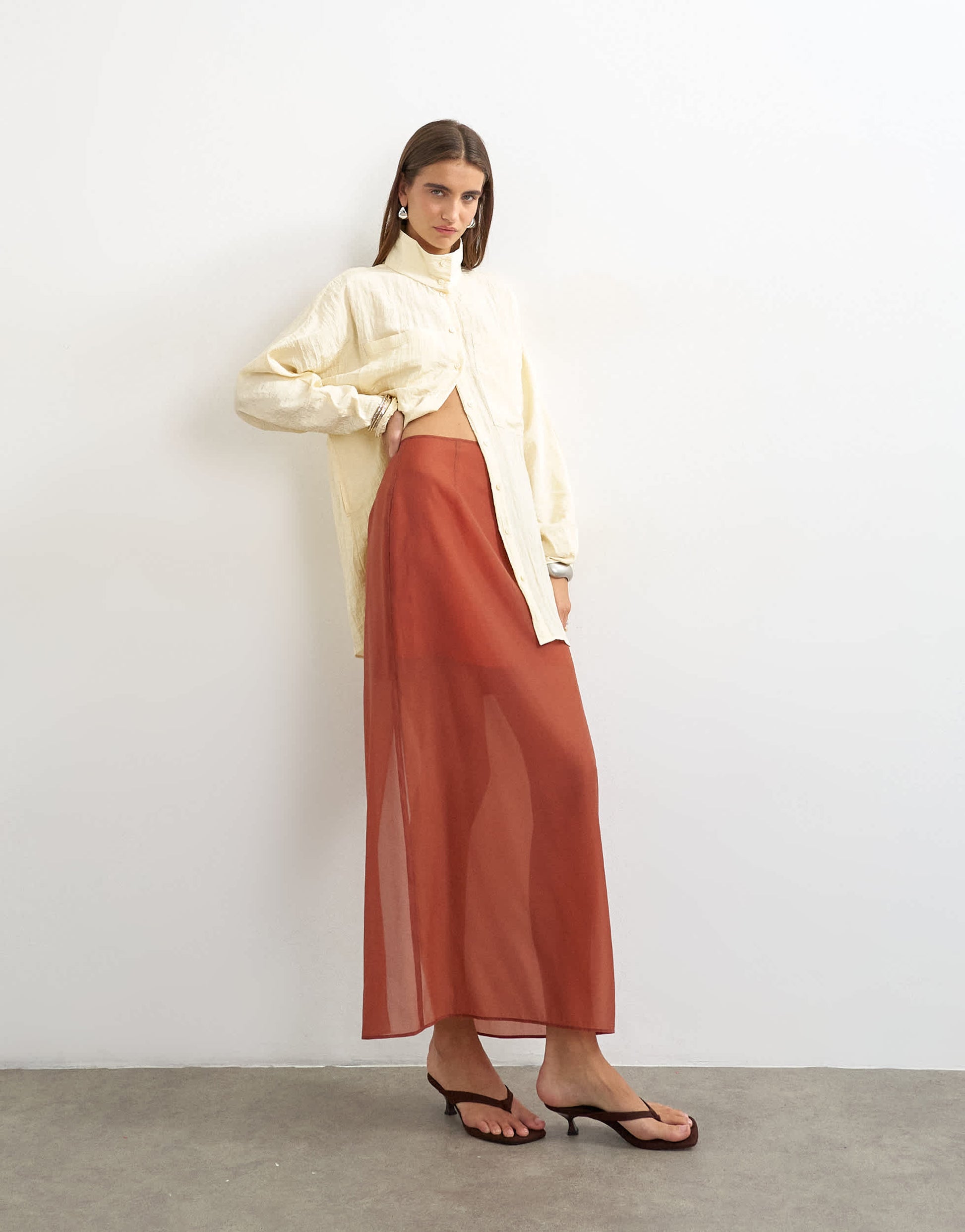 Topshop co-ord organza column maxi skirt in rust
