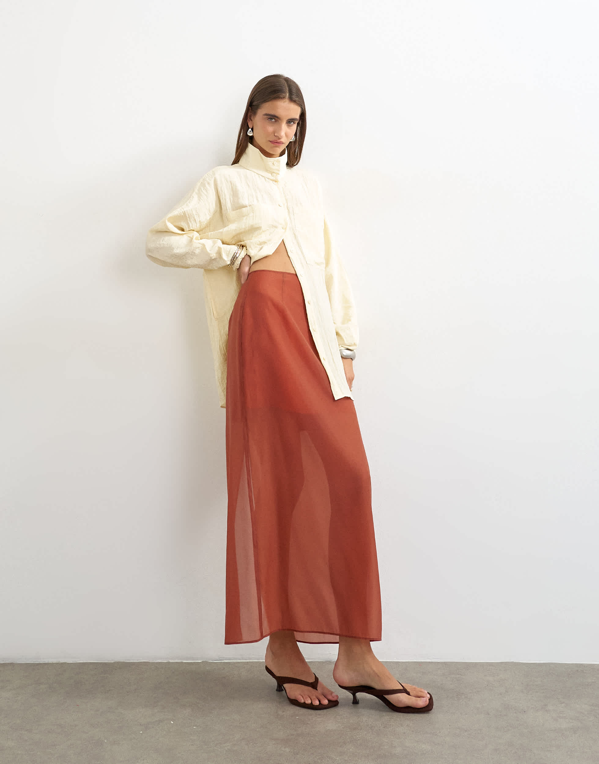 Topshop co-ord organza column maxi skirt in rust