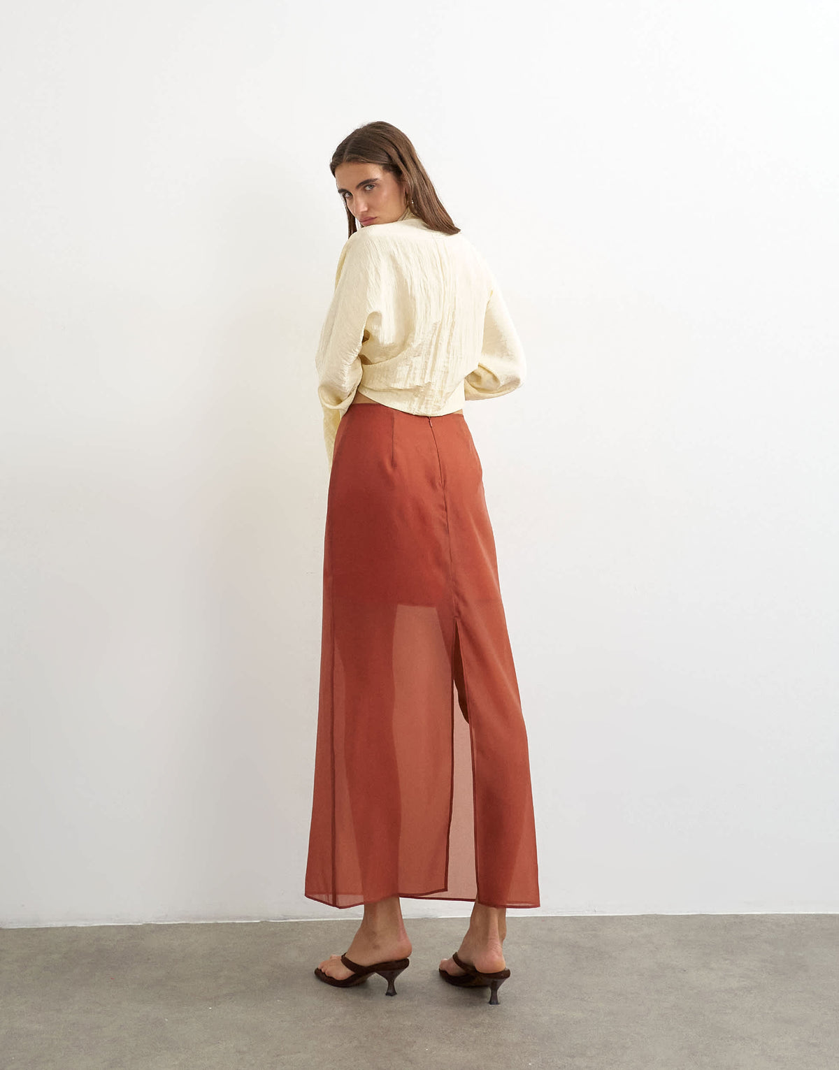 Topshop co-ord organza column maxi skirt in rust