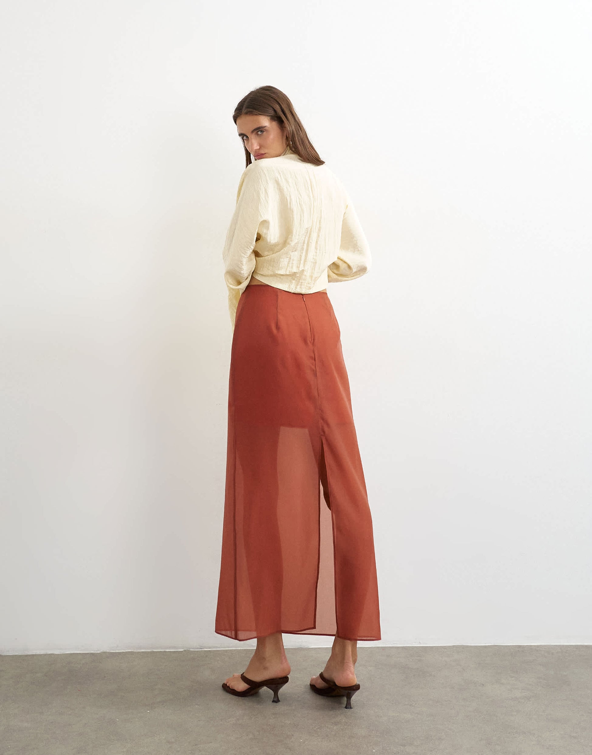Topshop co-ord organza column maxi skirt in rust