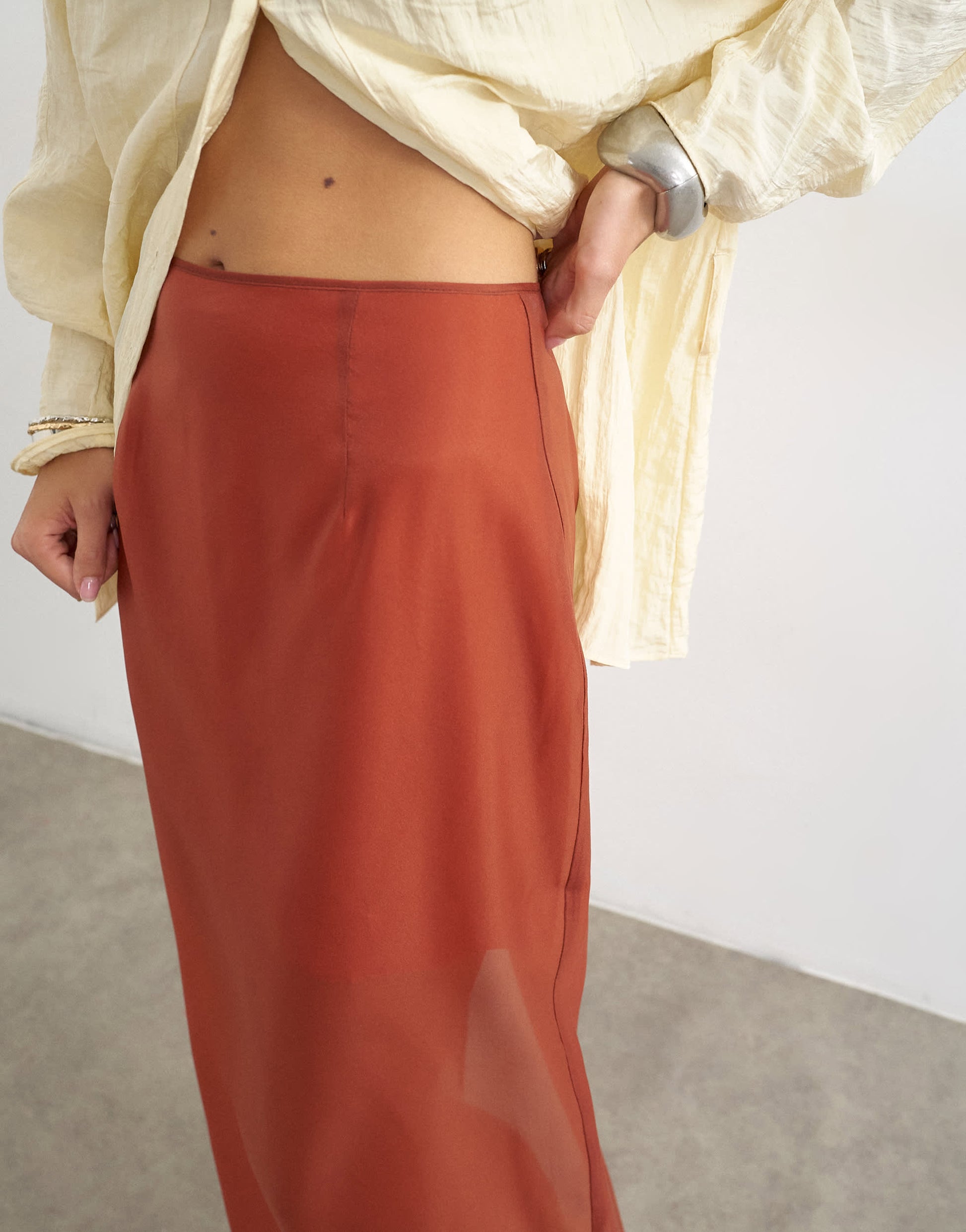 Topshop co-ord organza column maxi skirt in rust