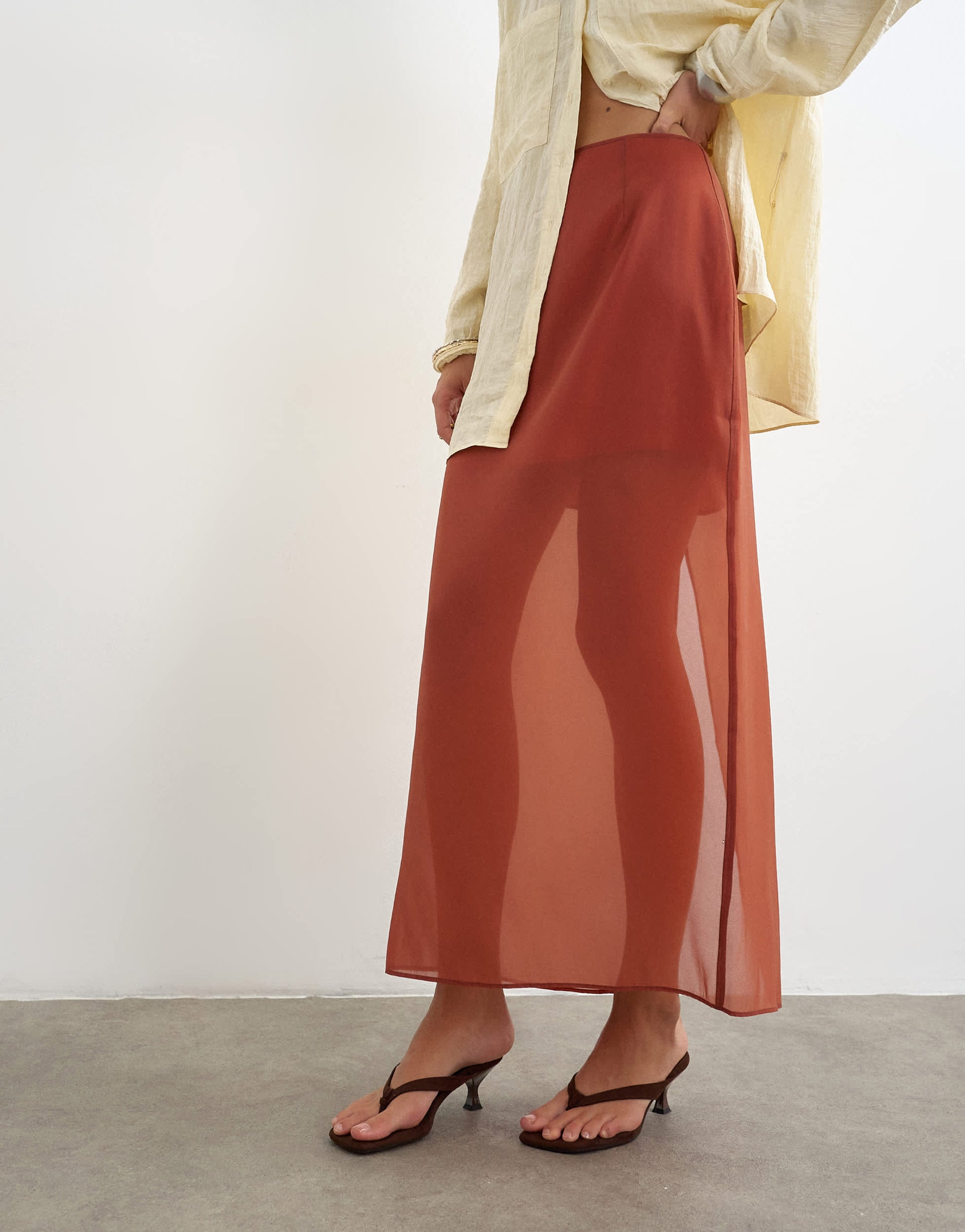 Topshop co-ord organza column maxi skirt in rust