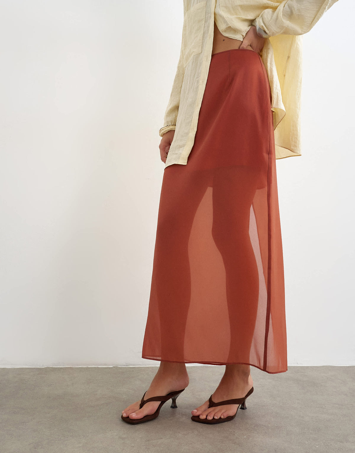 Topshop co-ord organza column maxi skirt in rust