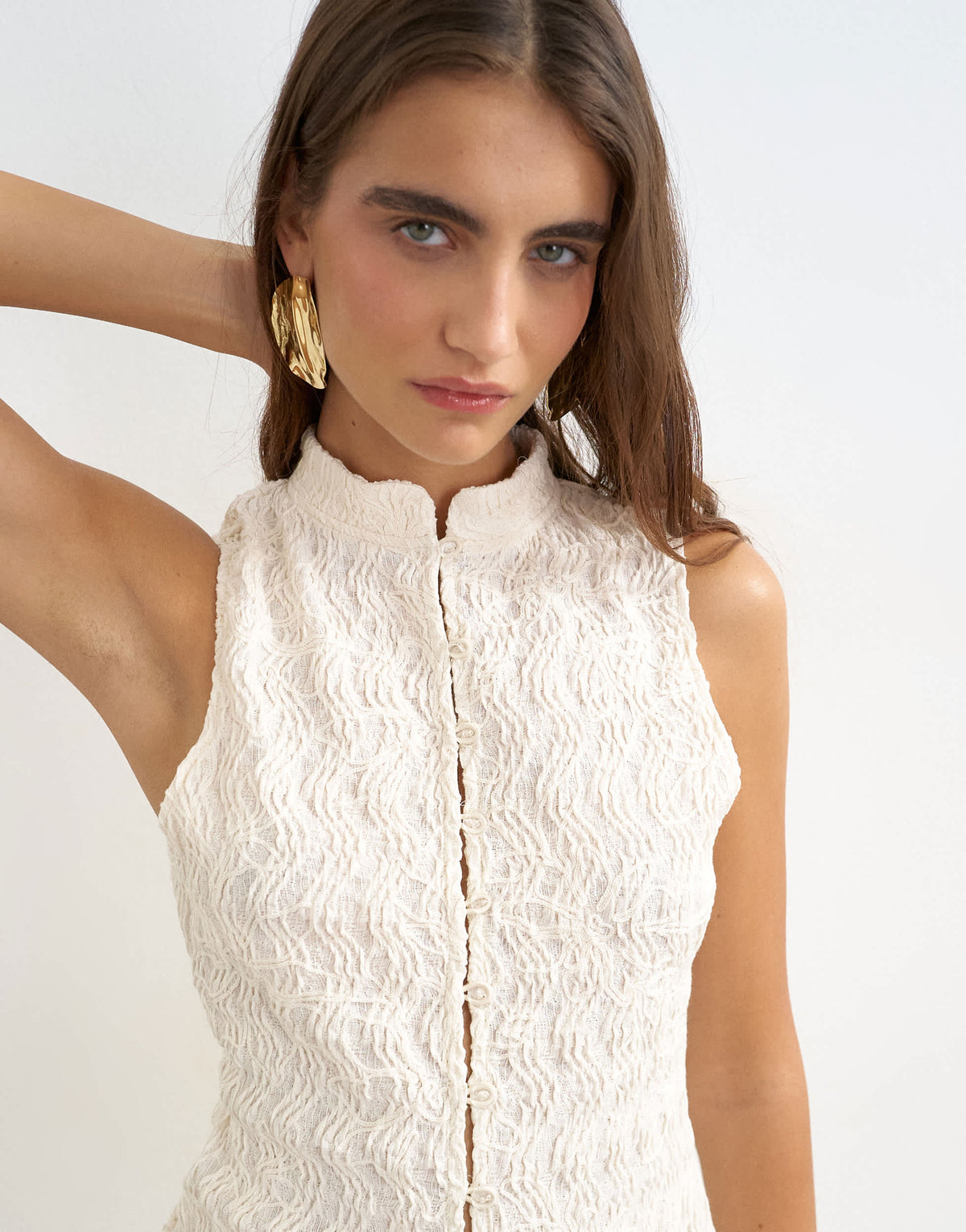 Topshop embroidered lace high neck sleeveless tank co-ord in cream