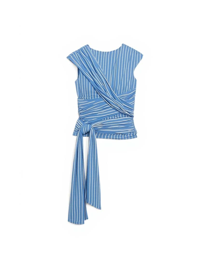 Topshop stripe wrap detail tee in blue