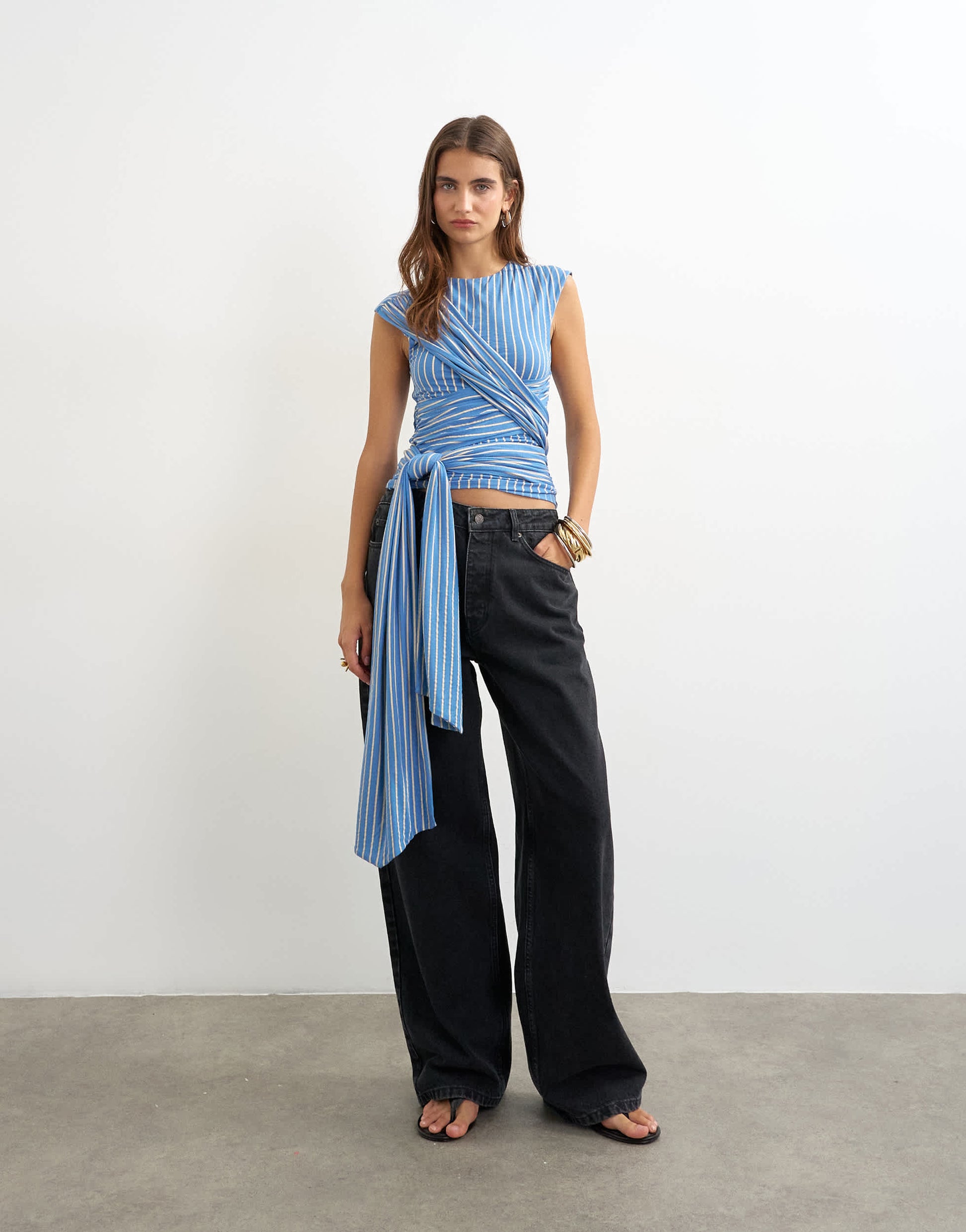 Topshop stripe wrap detail tee in blue