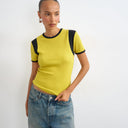 Topshop Waffel-T-Shirt mit Farbblock-Design in Gelb