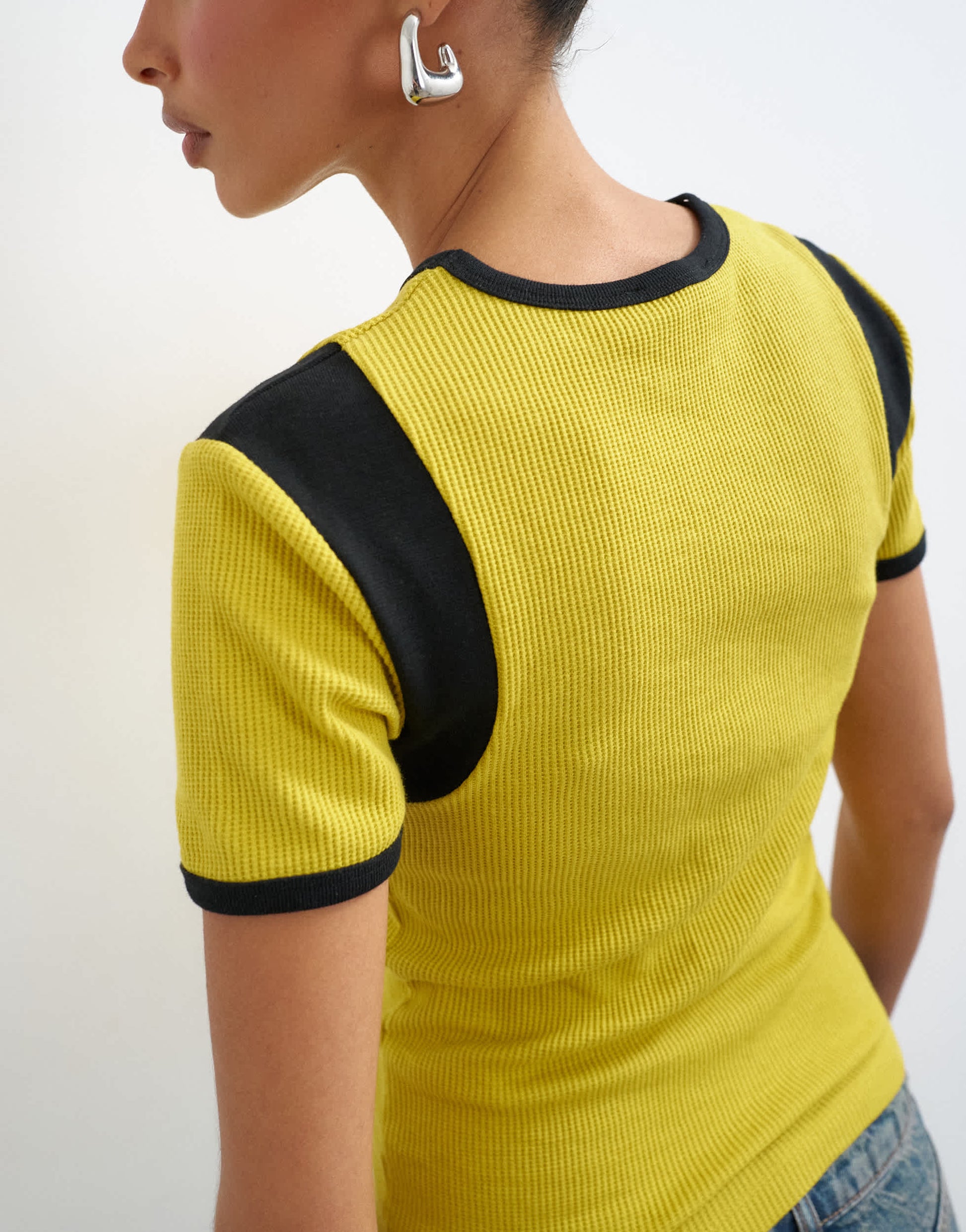 Topshop waffle colourblock tee in yellow