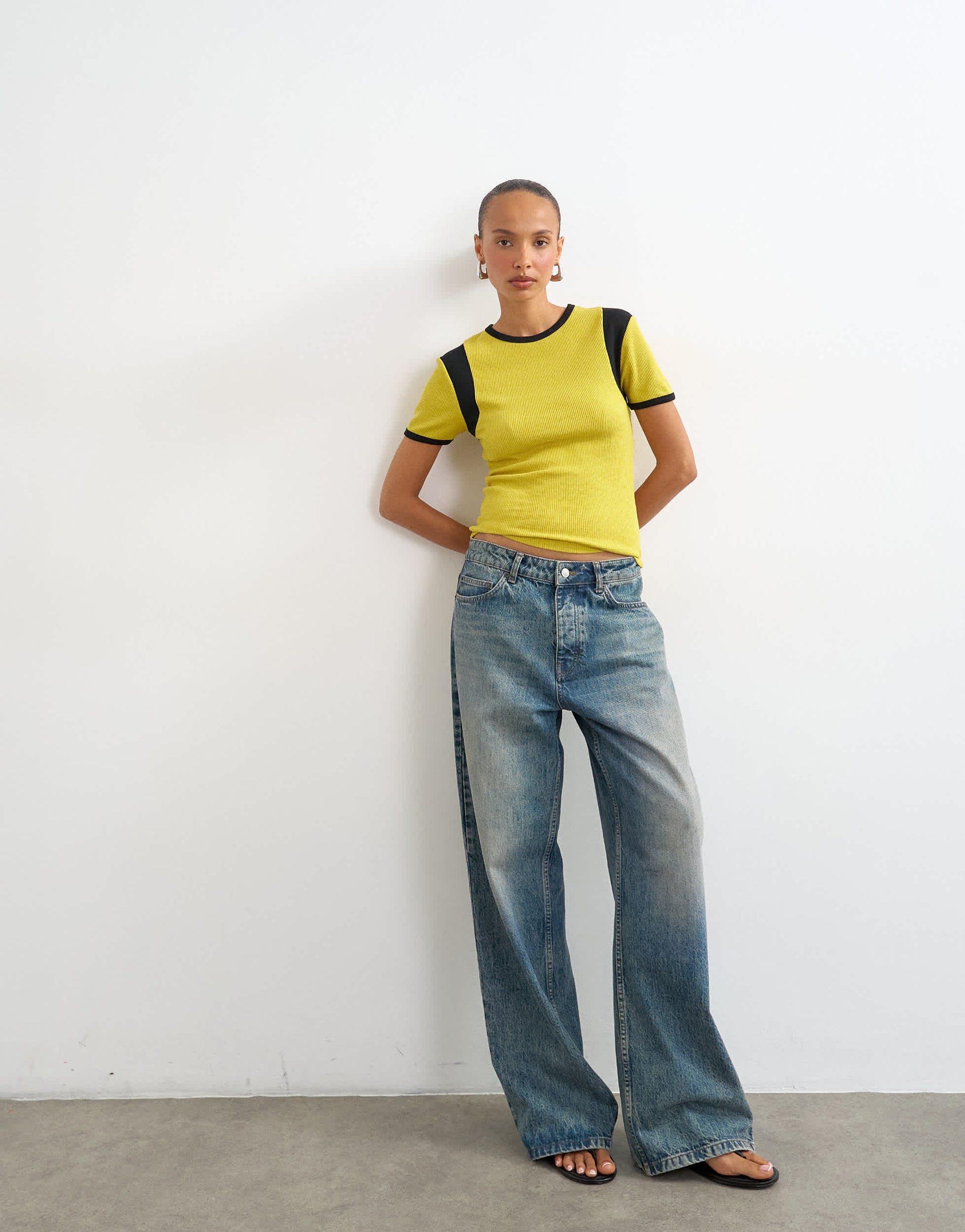 Topshop waffle colourblock tee in yellow