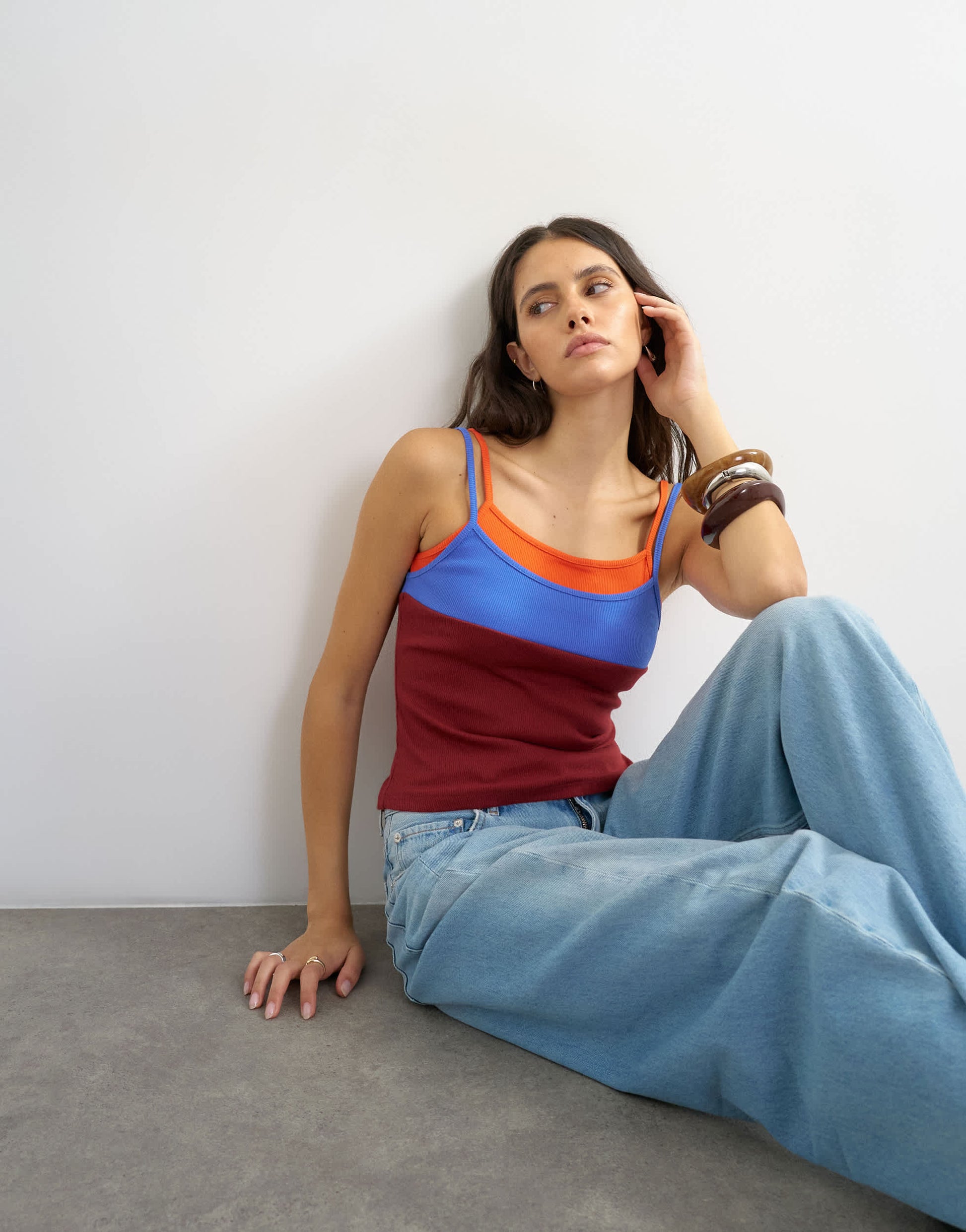 Topshop colour block cami in burgundy 